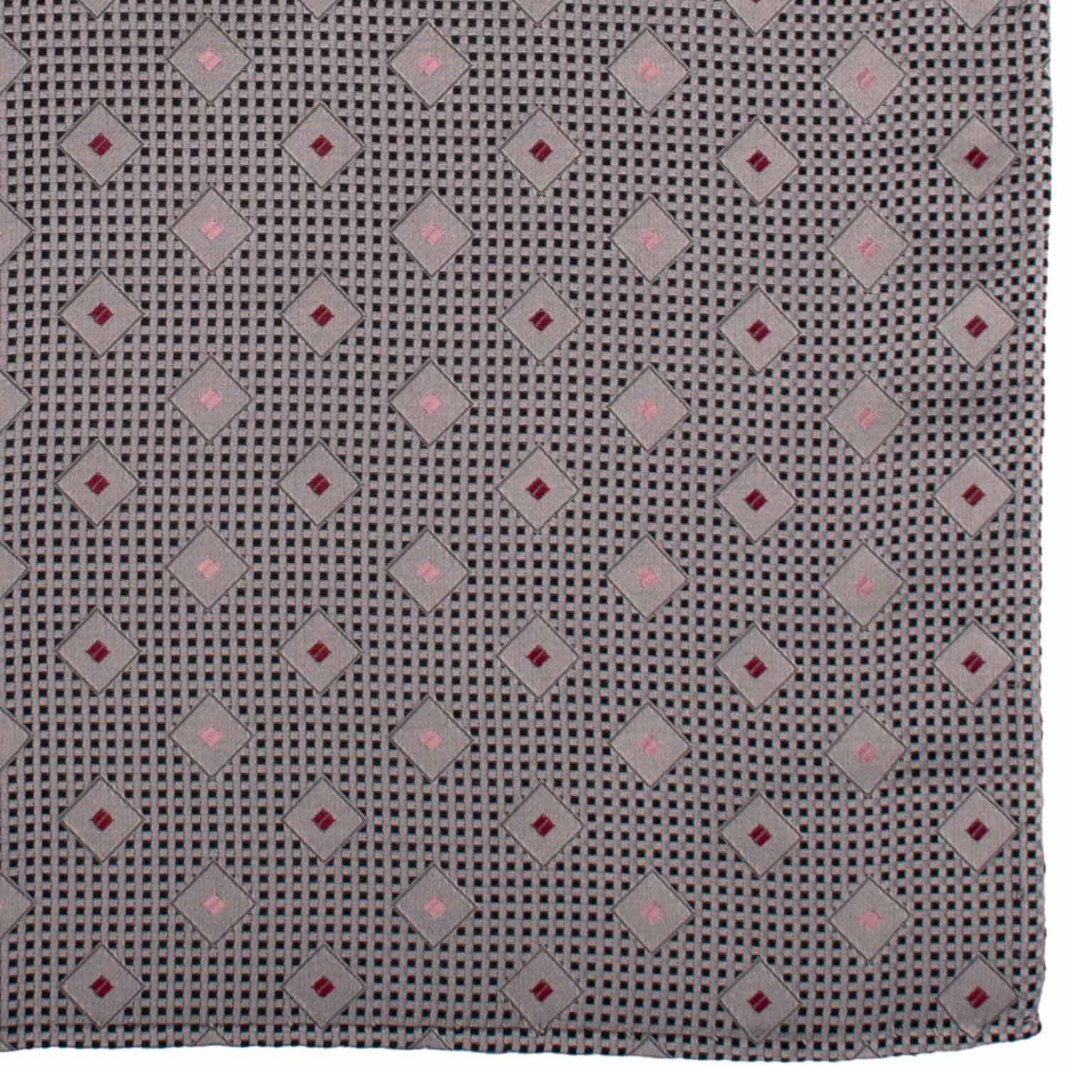 Fazzoletto da Taschino Vintage di Seta Grigio Argento Fantasia Blu Rosa Bordeaux POCV1004 Graffeo Cravatte Made in Italy Dettaglio