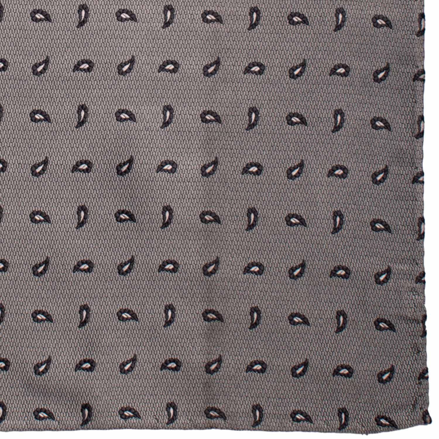 Fazzoletto da Taschino Vintage di Seta Grigio Argento Paisley Grigio Scuro Bianco POCV965 Graffeo Cravatte Made in Italy Dettaglio