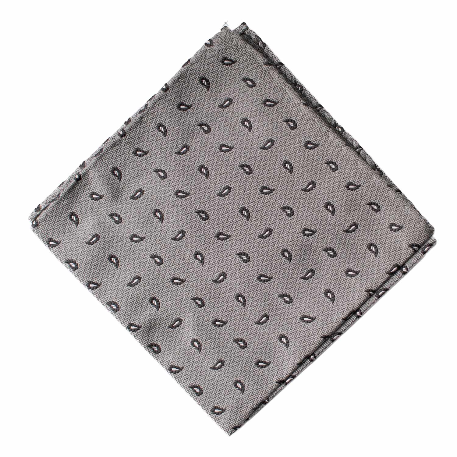 Fazzoletto da Taschino Vintage di Seta Grigio Argento Paisley Grigio Scuro Bianco POCV965 Graffeo Cravatte Made in Italy Rombo