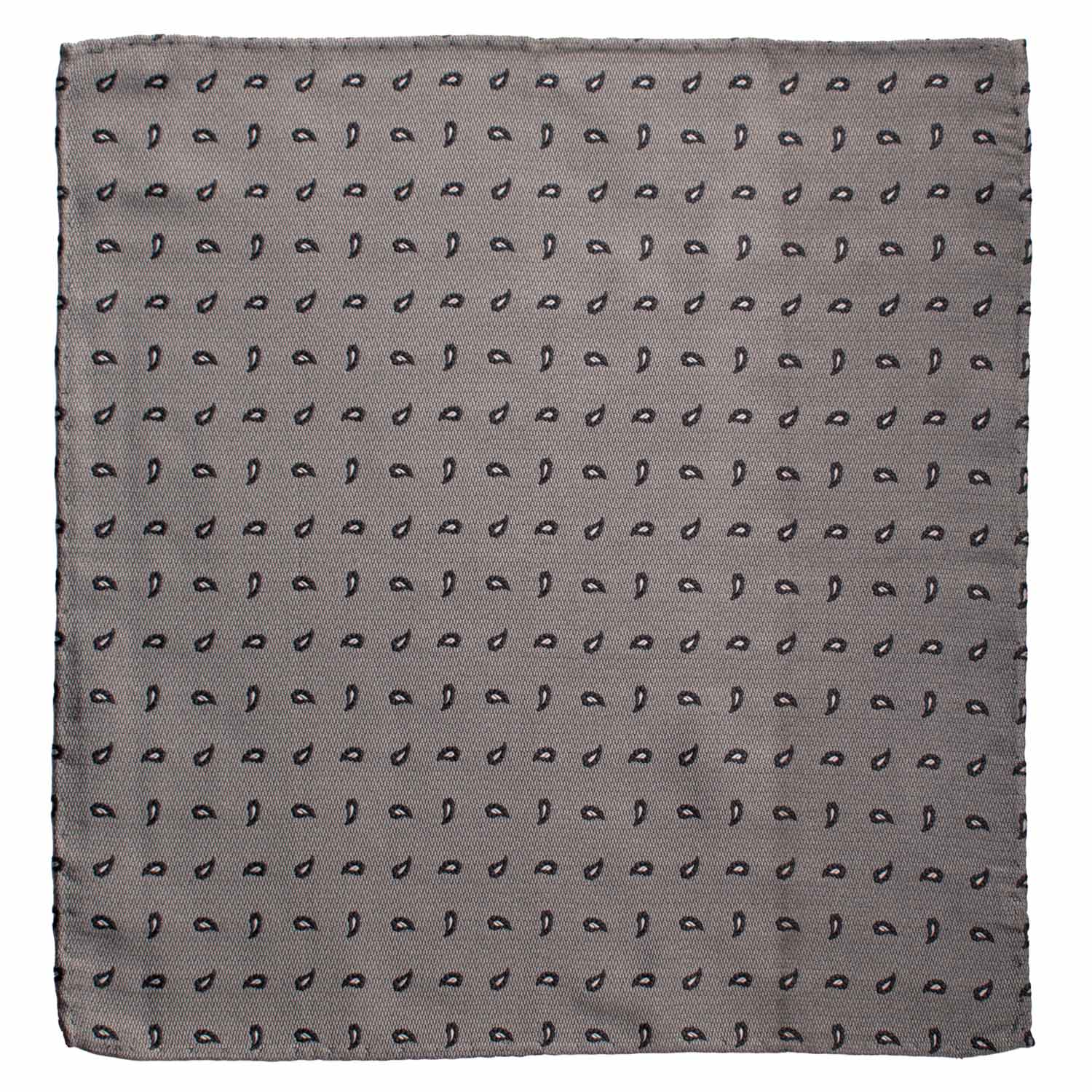 Fazzoletto da Taschino Vintage di Seta Grigio Argento Paisley Grigio Scuro Bianco POCV965 Graffeo Cravatte Made in Italy