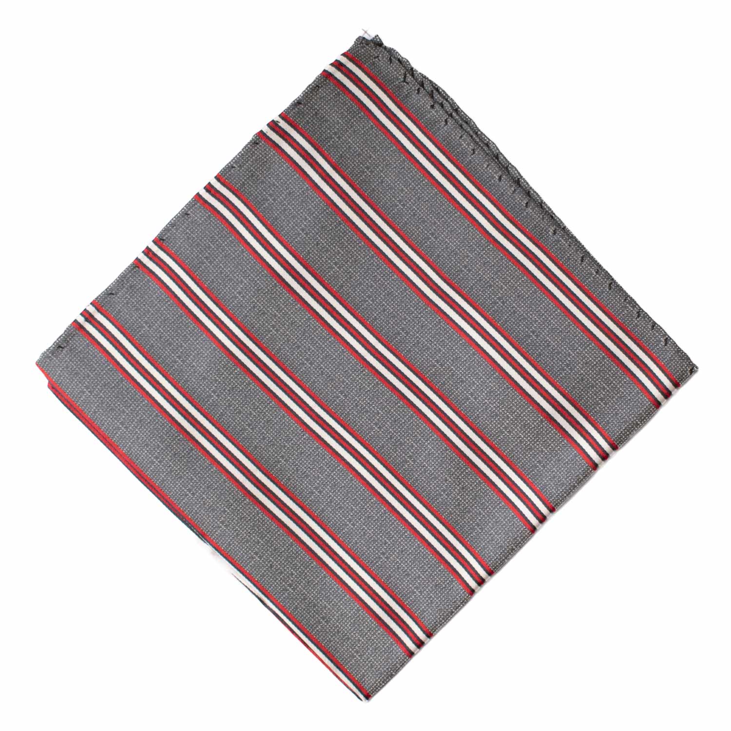 Fazzoletto da Taschino Vintage di Seta Grigio Blu a Righe Rosse Bianche POCV1005 Graffeo Cravatte Made in Italy Rombo