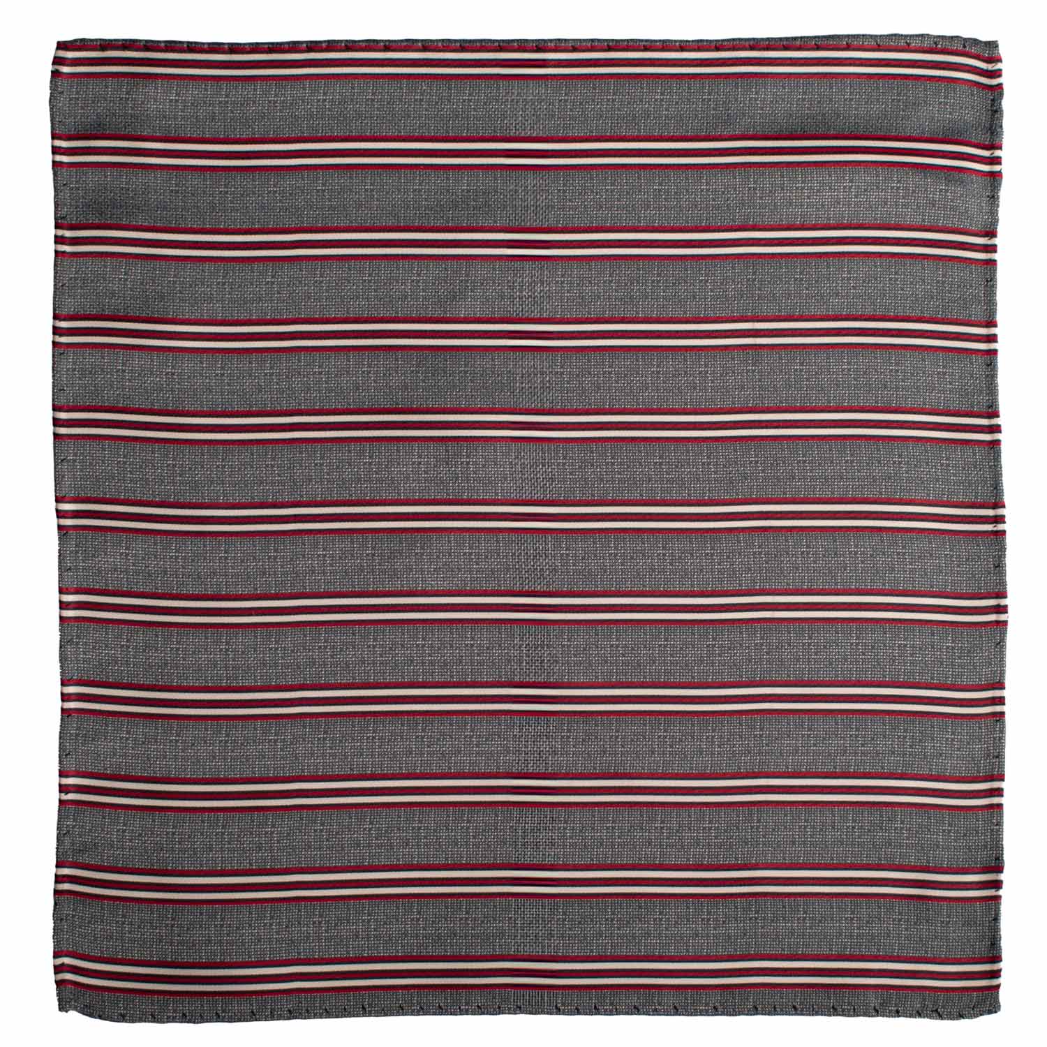 Fazzoletto da Taschino Vintage di Seta Grigio Blu a Righe Rosse Bianche POCV1005 Graffeo Cravatte Made in Italy