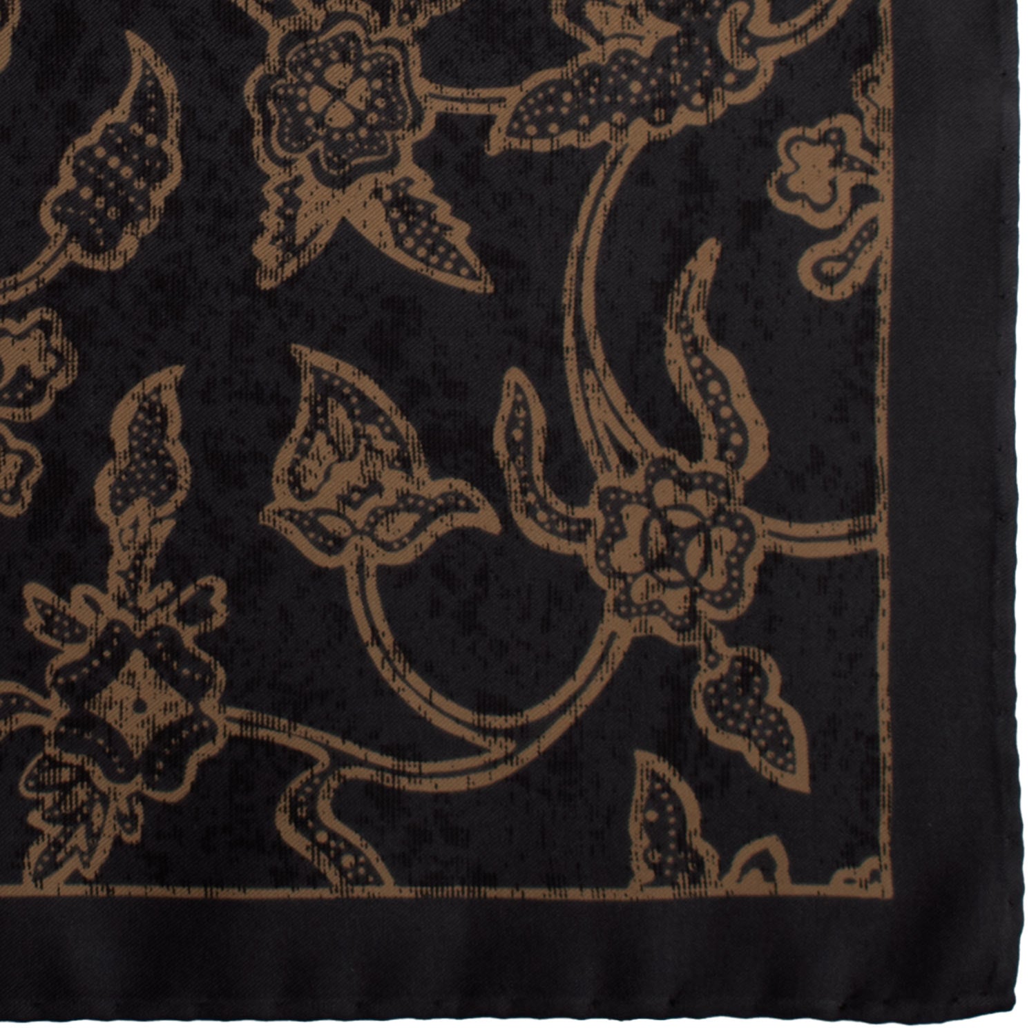 Fazzoletto da Taschino Vintage di Seta Grigio Scuro a Fiori Beige POCV901 Graffeo Cravatte Made in Italy Dettaglio