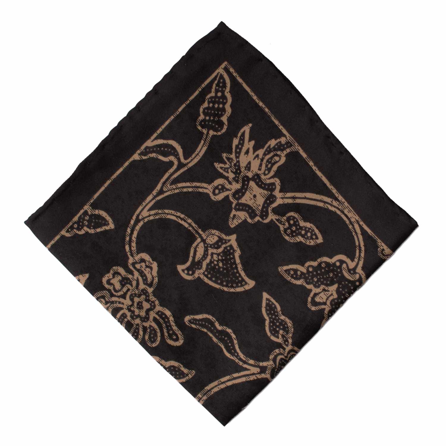 Fazzoletto da Taschino Vintage di Seta Grigio Scuro a Fiori Beige POCV901 Graffeo Cravatte Made in Italy Rombo