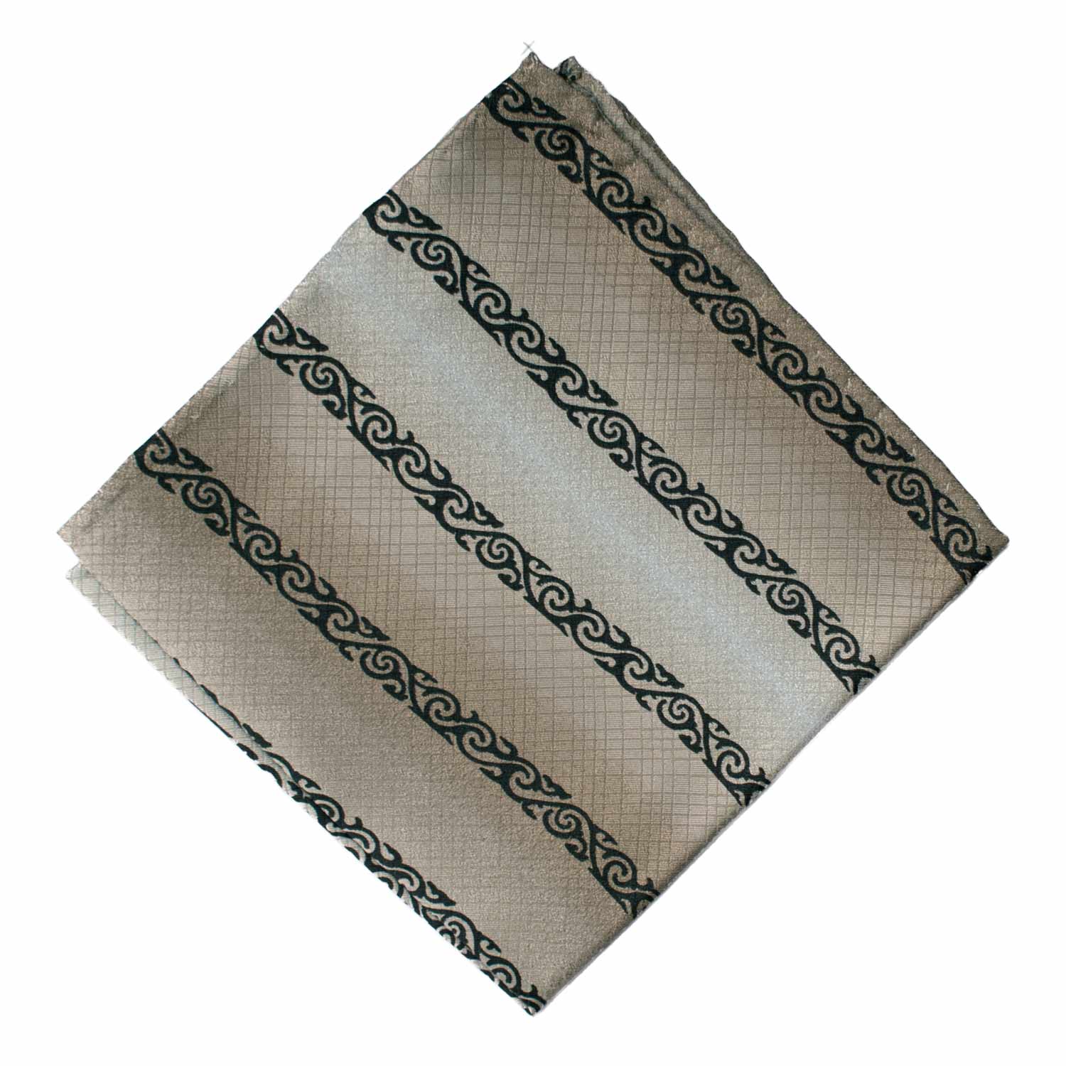 Fazzoletto da Taschino Vintage di Seta Grigio Tortora Fantasia Nera POCV878 Graffeo Cravatte Made in Italy Rombo