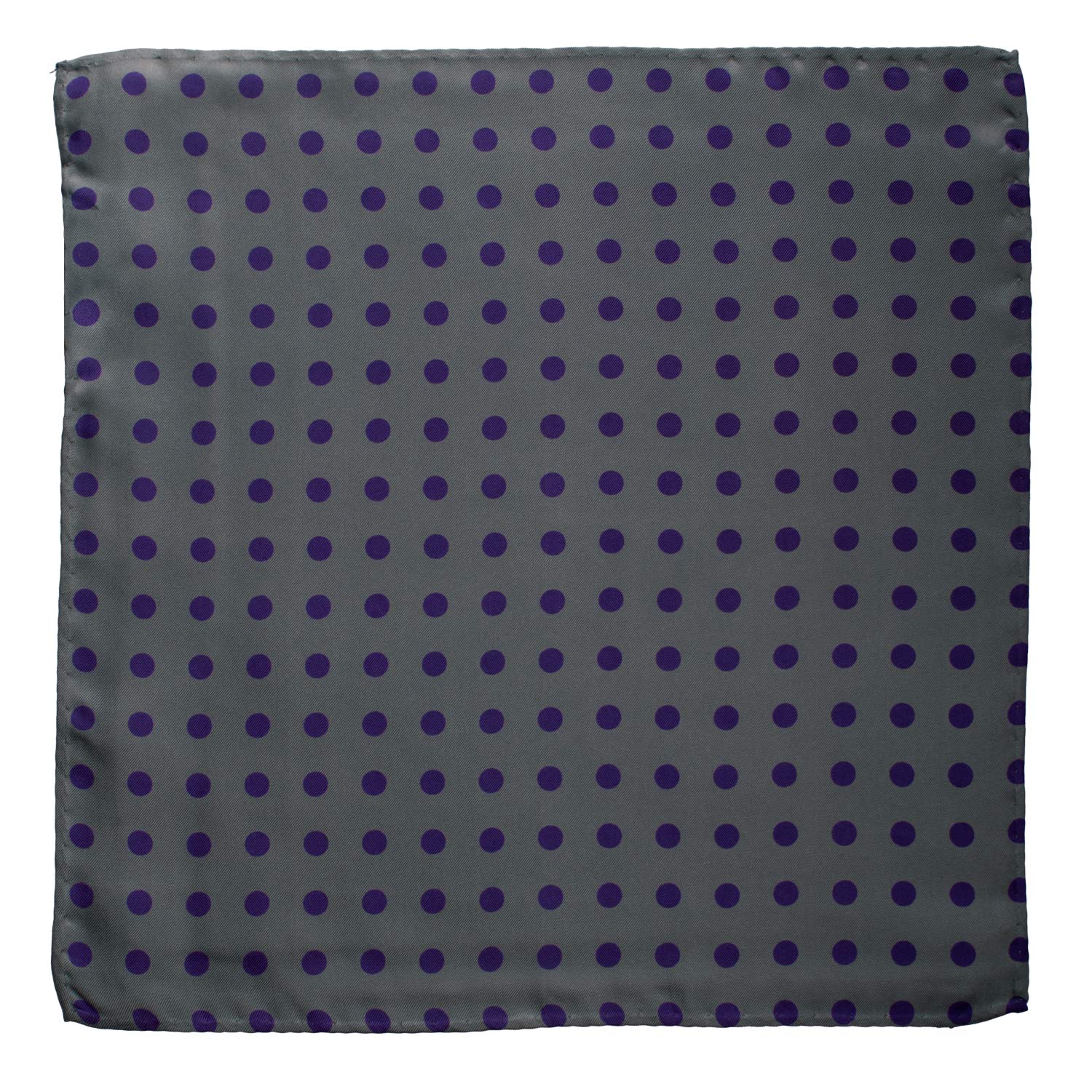 Fazzoletto da Taschino Vintage di Seta Grigio a Pois Viola POCV900 Graffeo Cravatte Made in Italy
