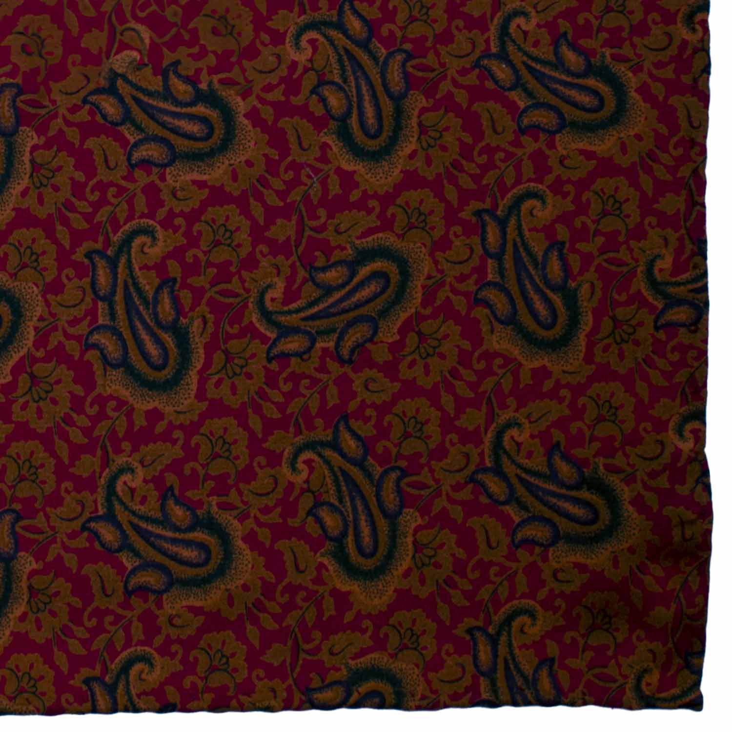 Fazzoletto da Taschino Vintage di Seta Magenta Paisley Verde Marrone Blu POCV867 Made in Italy Graffeo Cravatte Dettaglio
