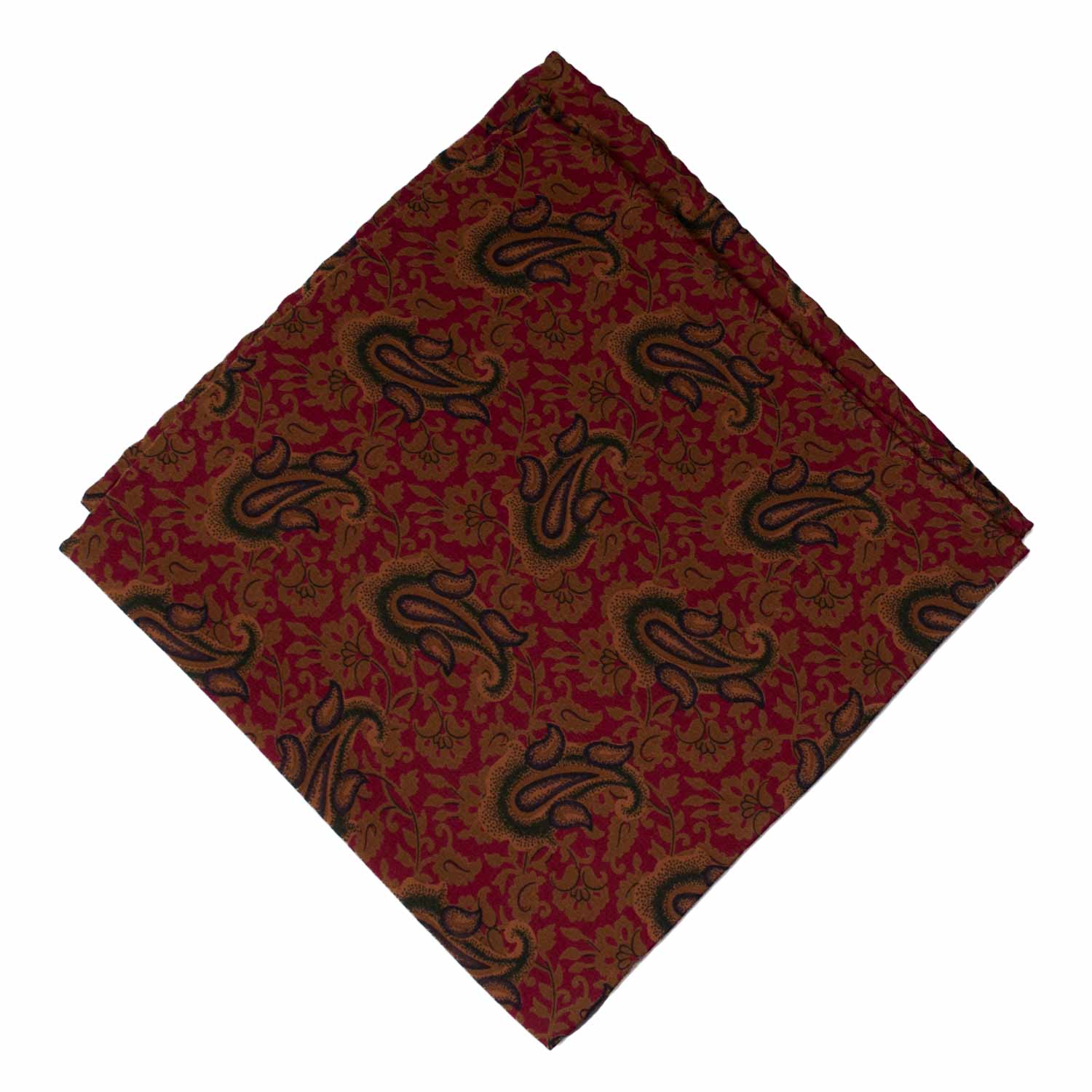 Fazzoletto da Taschino Vintage di Seta Magenta Paisley Verde Marrone Blu POCV867 Made in Italy Graffeo Cravatte Rombo