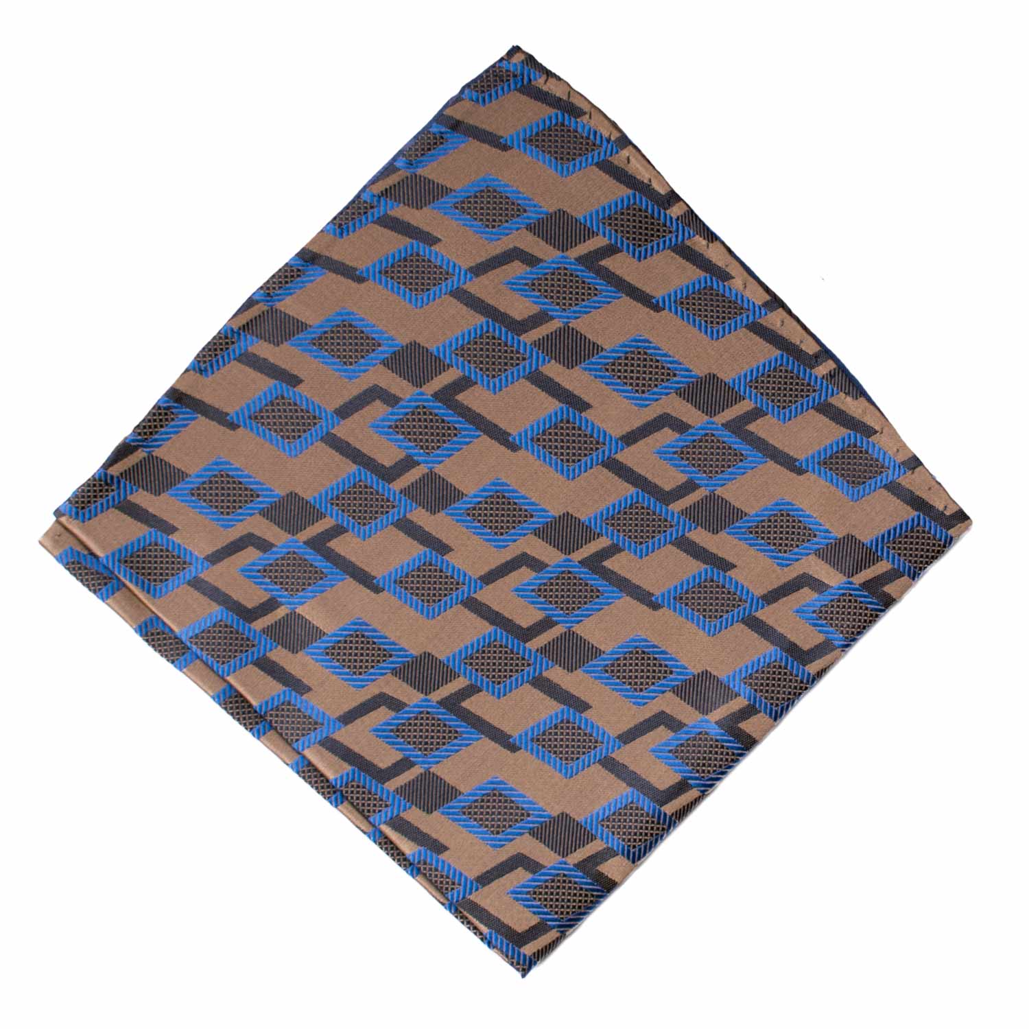 Fazzoletto da Taschino Vintage di Seta Marrone Cangiante Fantasia Bluette Blu POCV929 Graffeo Cravatte Made in Italy Rombo