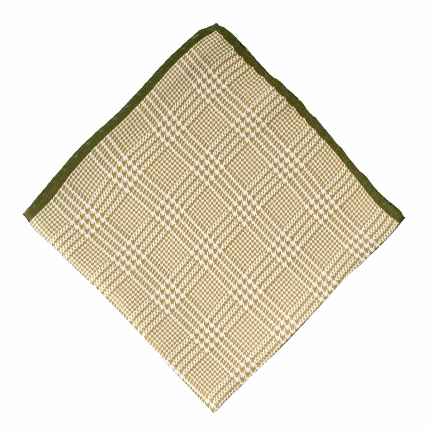 Fazzoletto da Taschino Vintage di Seta Principe di Galles Verde Militare Bianco POCV1029 Graffeo Cravatte Made in Italy Rombo