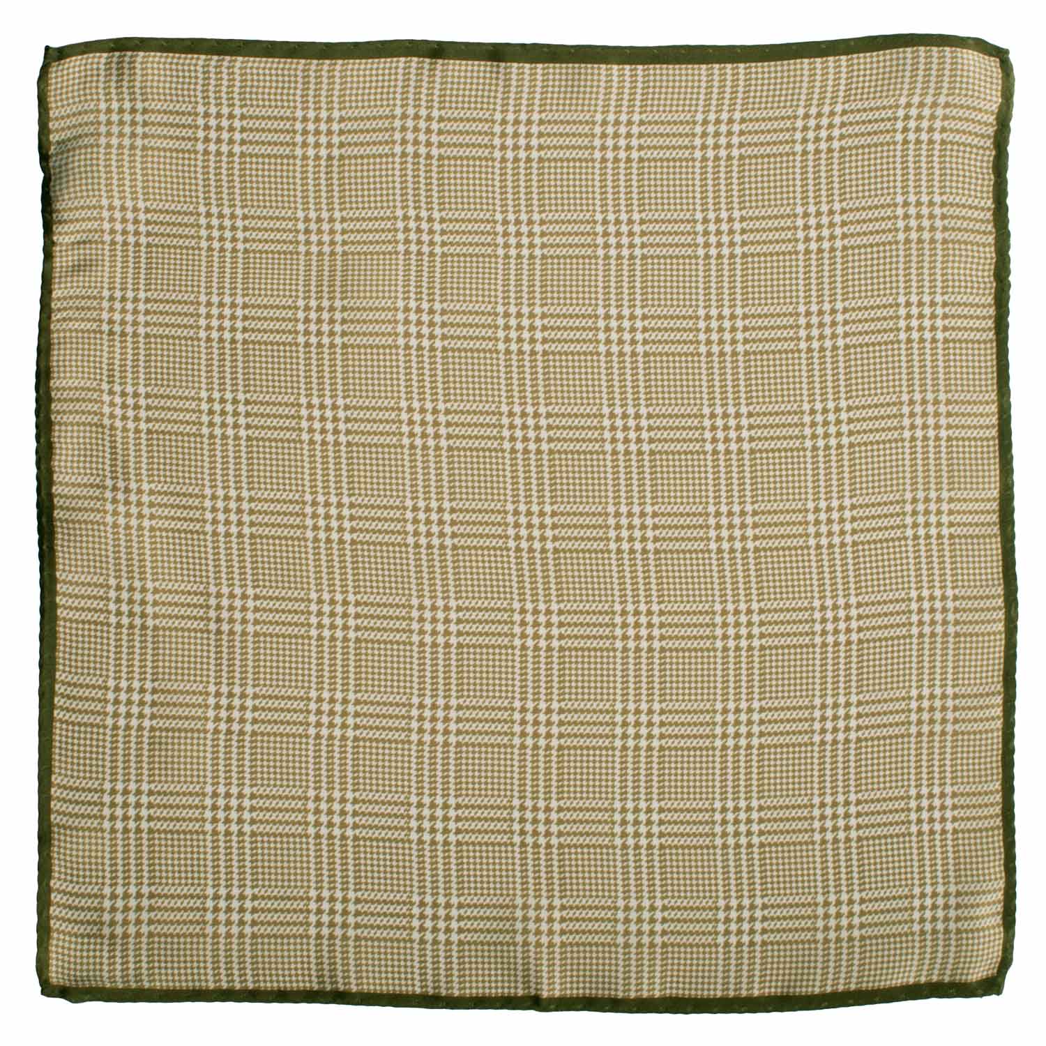 Fazzoletto da Taschino Vintage di Seta Principe di Galles Verde Militare Bianco POCV1029 Graffeo Cravatte Made in Italy