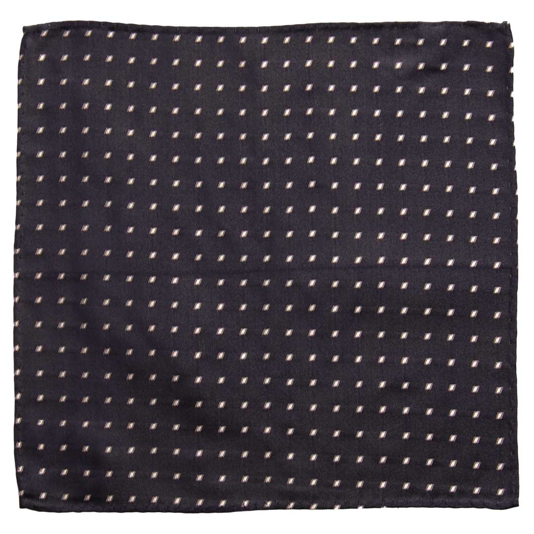 Fazzoletto da Taschino Vintage di Seta Raso Blu Fantasia Grigio Argento POCV805 Made in Italy Graffeo Cravatte