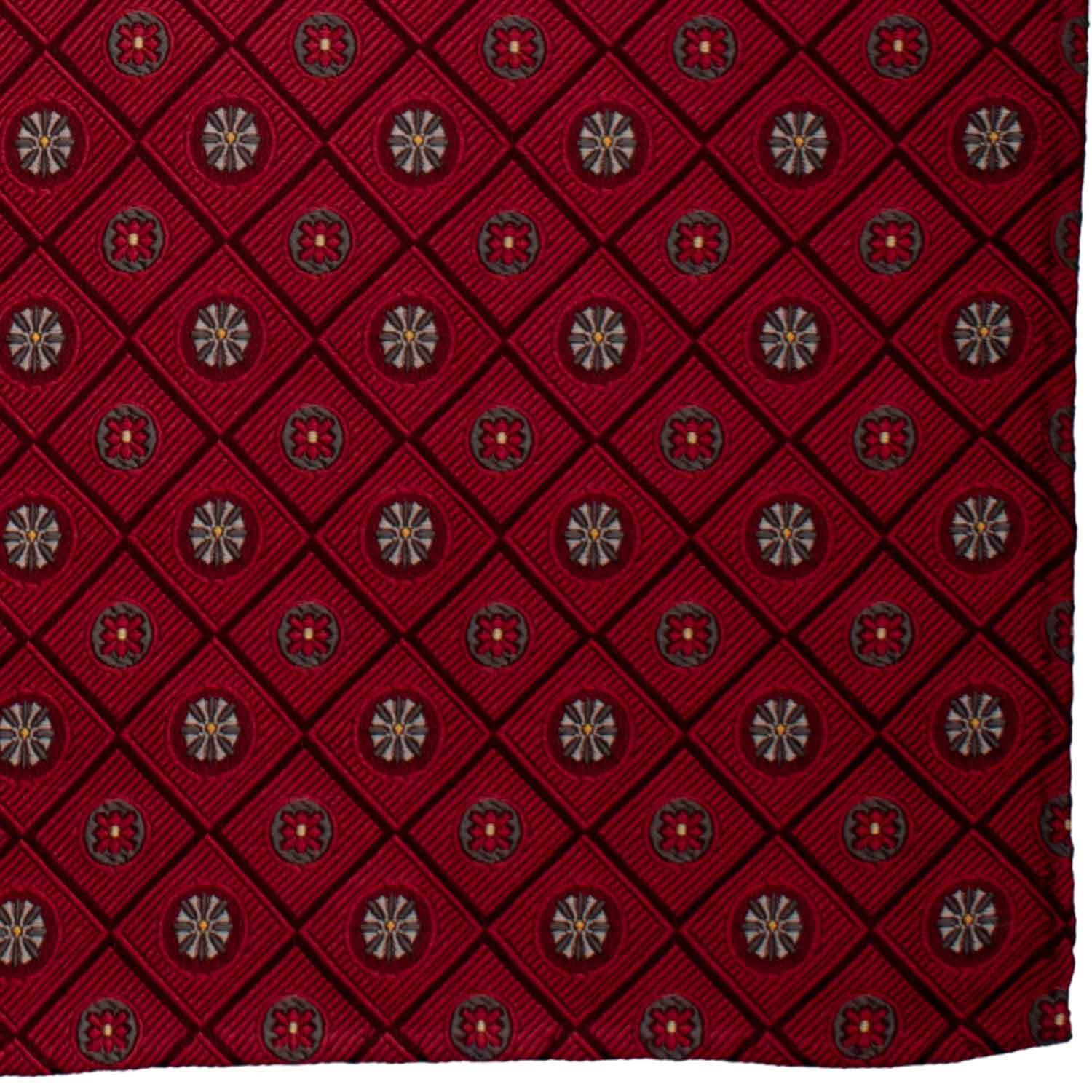 Fazzoletto da Taschino Vintage di Seta Rosso Fantasia Grigia Gialla Marrone POCV951 Graffeo Cravatte Made in Italy Dettaglio