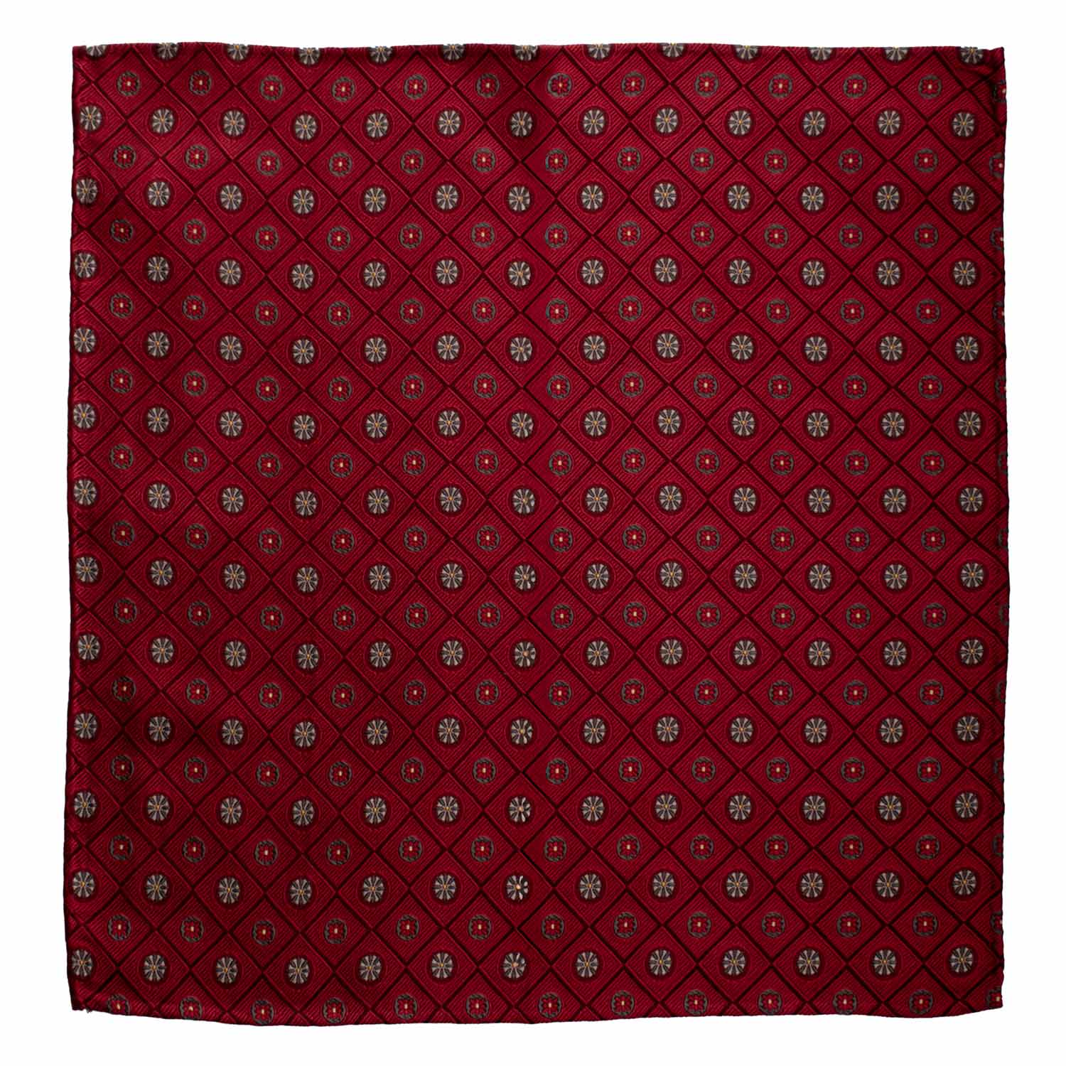 Fazzoletto da Taschino Vintage di Seta Rosso Fantasia Grigia Gialla Marrone POCV951 Graffeo Cravatte Made in Italy