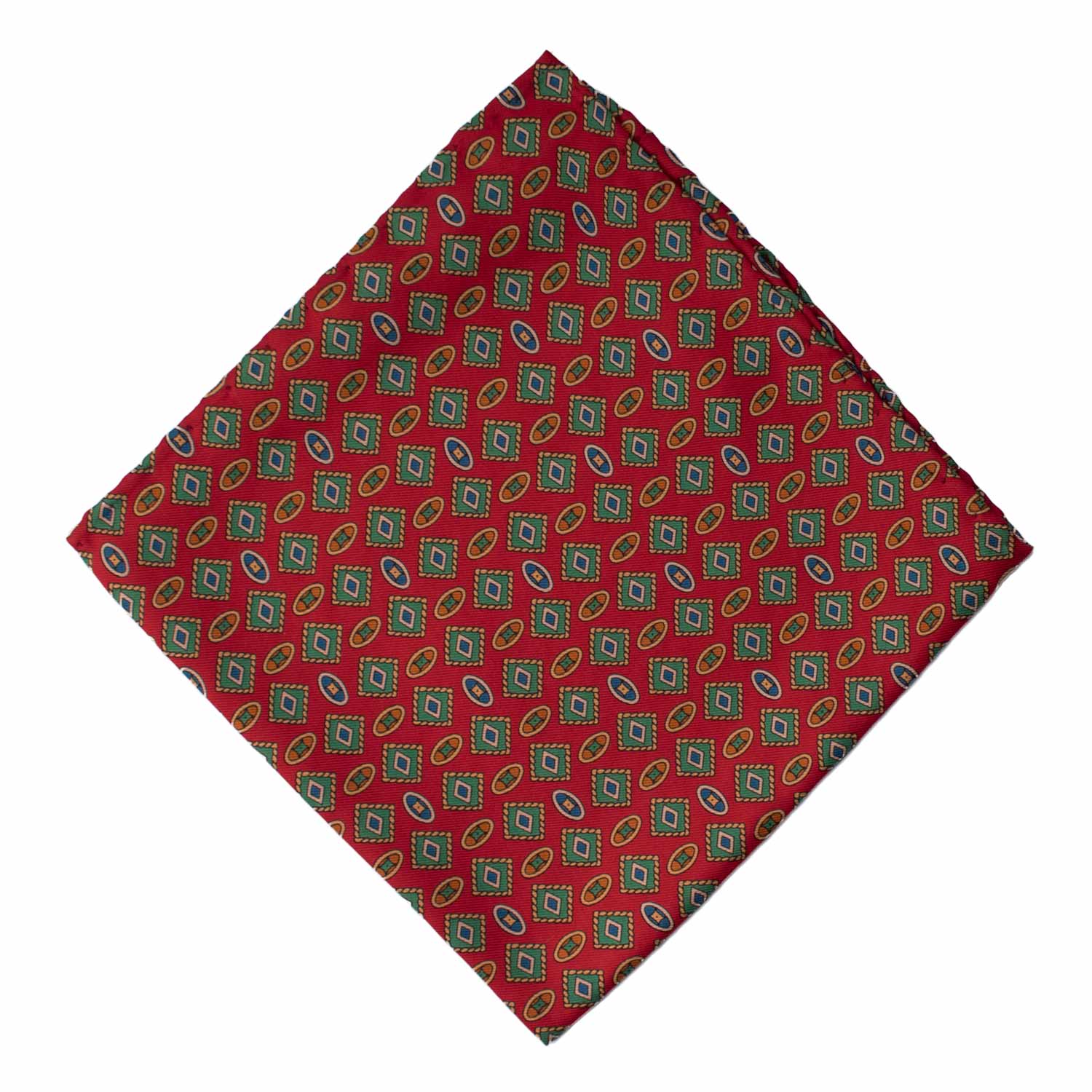 Fazzoletto da Taschino Vintage di Seta Rosso Fantasia Multicolor POCV890 Graffeo Cravatte Made in Italy Rombo