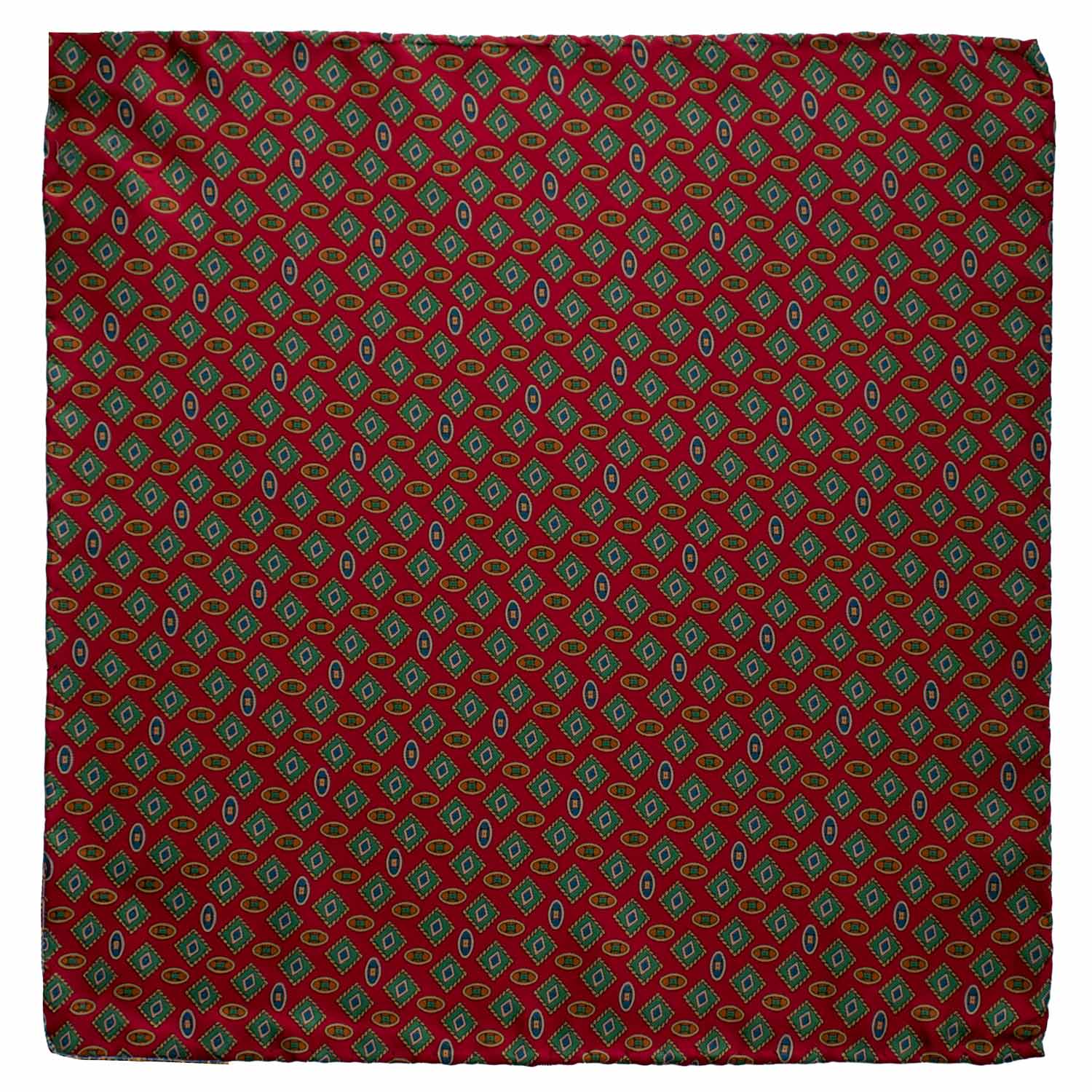 Fazzoletto da Taschino Vintage di Seta Rosso Fantasia Multicolor POCV890 Graffeo Cravatte Made in Italy