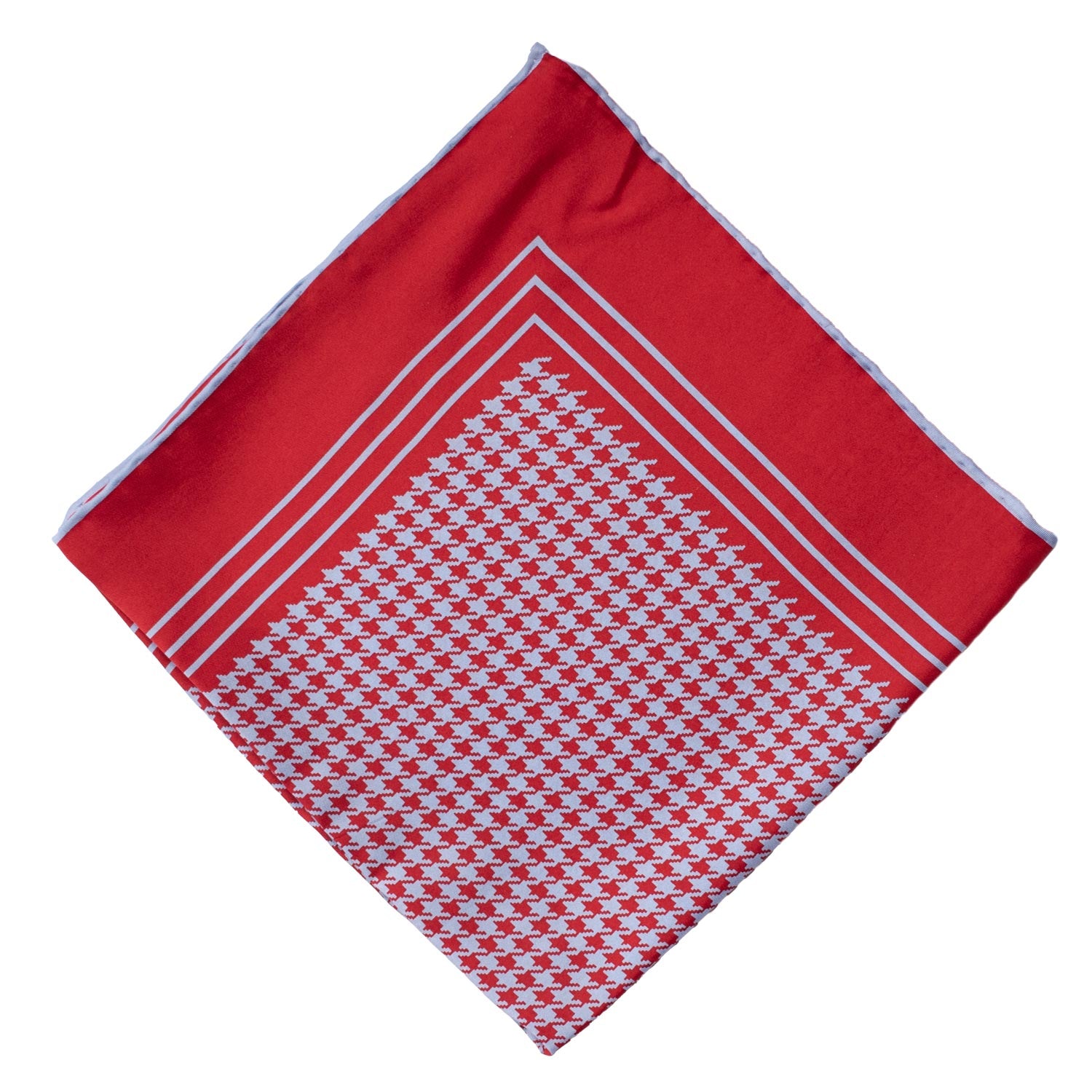 Fazzoletto da Taschino Vintage di Seta Rosso Pied de Poule Celeste POCV611 Piegata