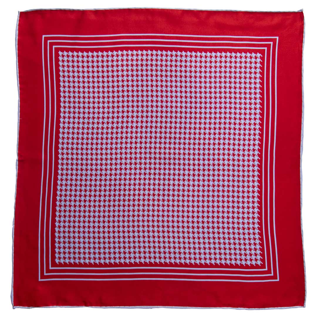 Fazzoletto da Taschino Vintage di Seta Rosso Pied de Poule Celeste POCV611 Made in Italy Graffeo Cravatte