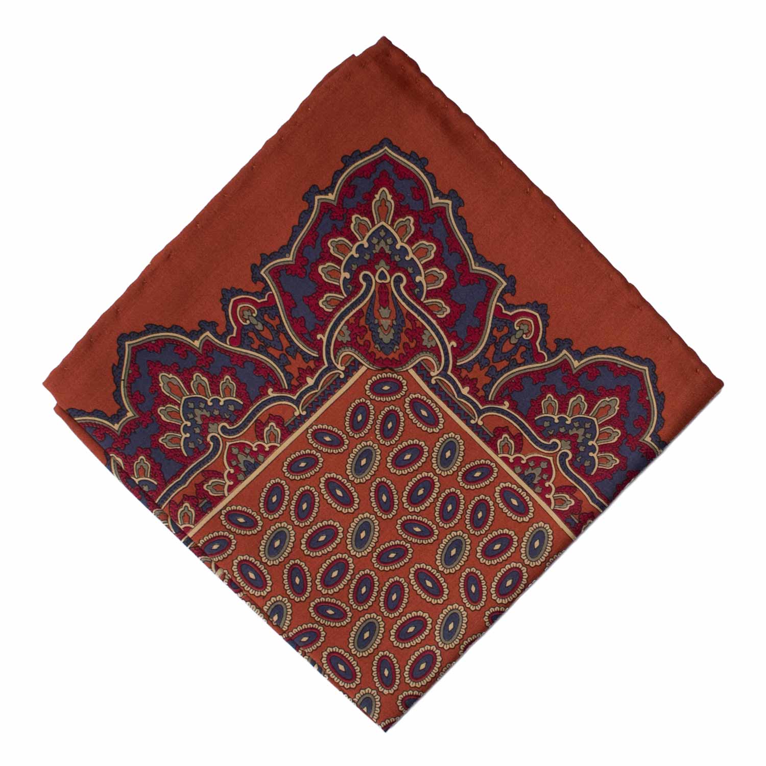 Fazzoletto da Taschino Vintage di Seta Ruggine Fantasia Multicolor POCV857 Graffeo Cravatta Made in Italy Rombo