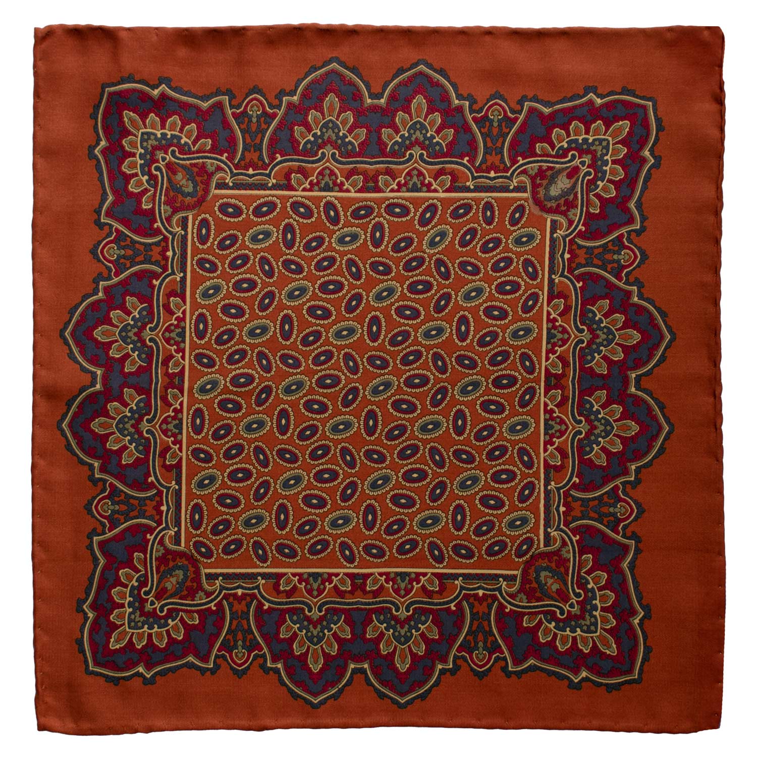 Fazzoletto da Taschino Vintage di Seta Ruggine Fantasia Multicolor POCV857 Graffeo Cravatta Made in Italy