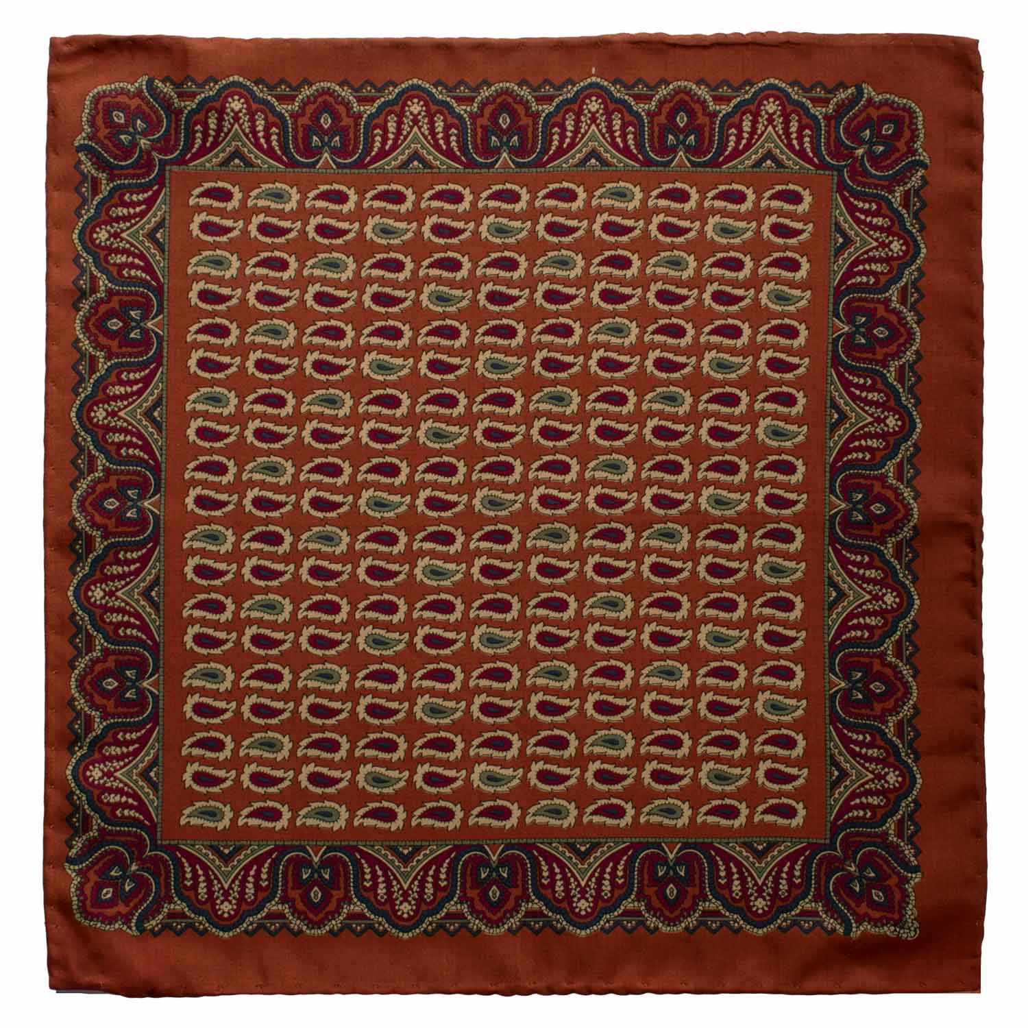 Fazzoletto da Taschino Vintage di Seta Ruggine Paisley Multicolor POCV853 Graffeo Cravatte Made in Italy