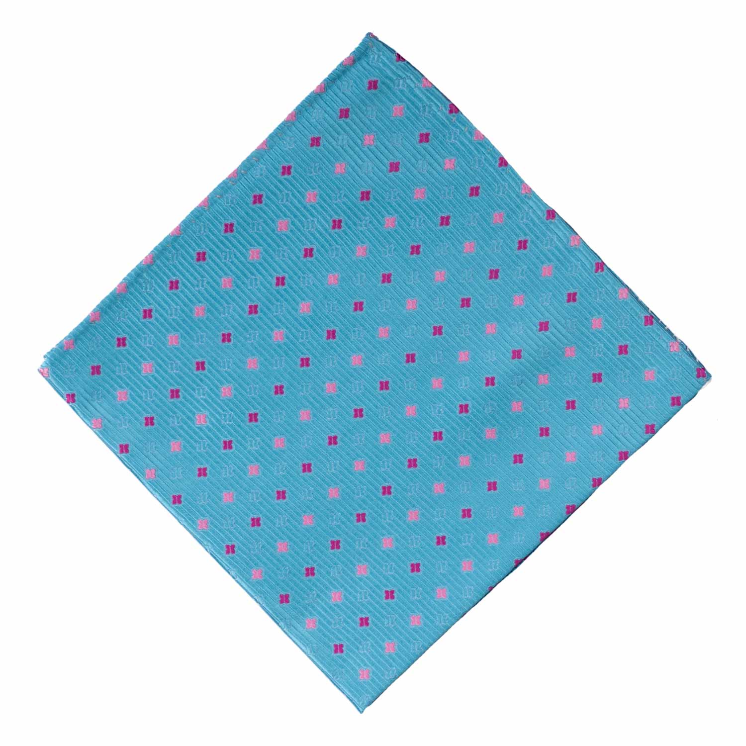 Fazzoletto da Taschino Vintage di Seta Turchese Fantasia Fucsia Rosa POCV1000 Graffeo Cravatte Made in Italy Rombo