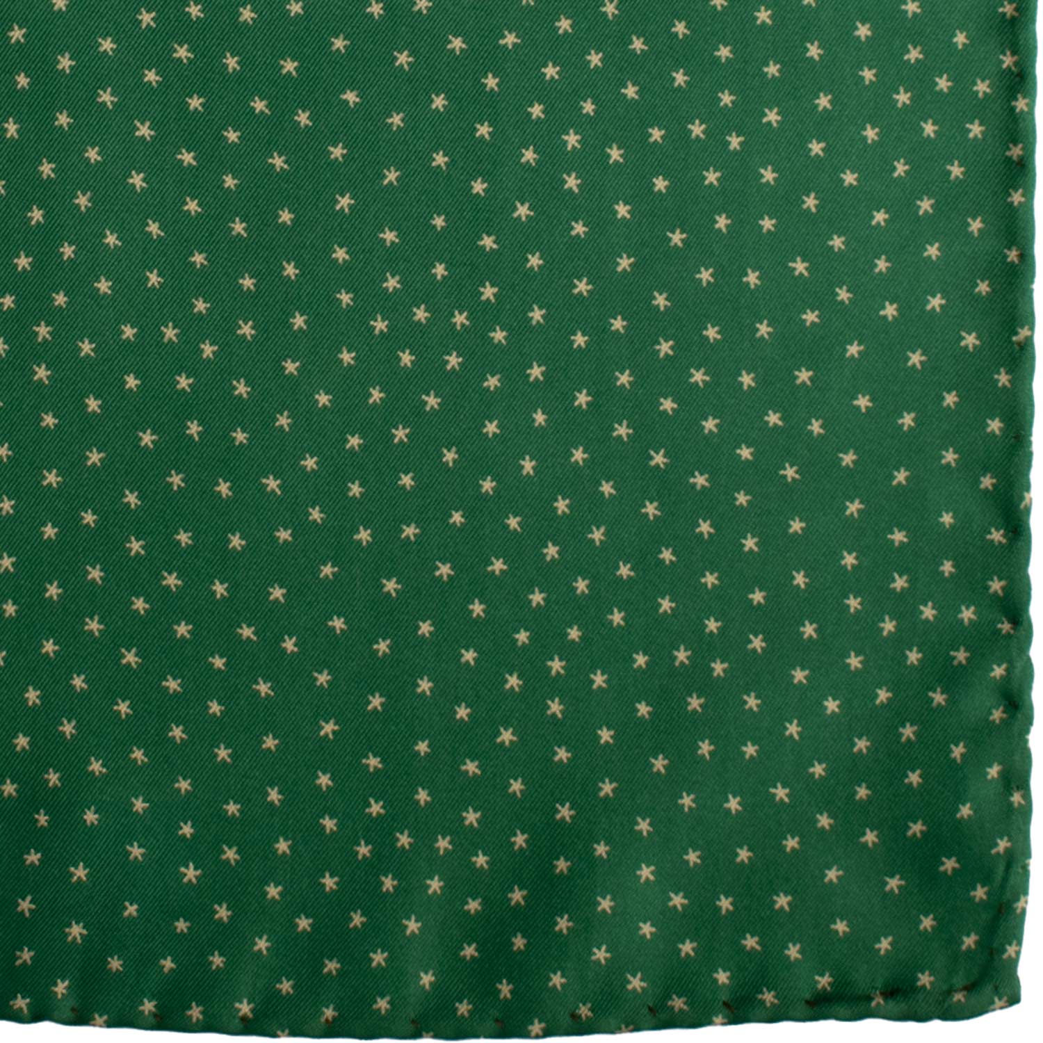 Fazzoletto da Taschino Vintage di Seta Verde Fantasia Bianco Sporco POCV1003 Graffeo Cravatte Made in Italy Dettaglio