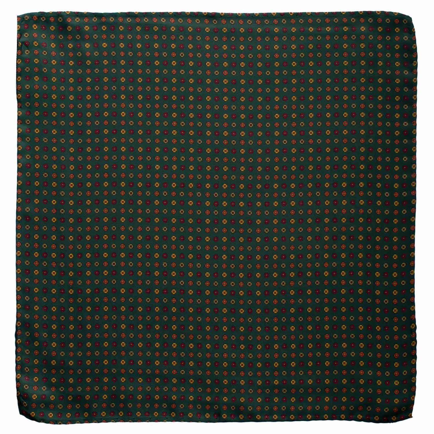 Fazzoletto da Taschino Vintage di Seta Verde Fantasia Multicolor POCV854 Graffeo Cravatte Made in Italy