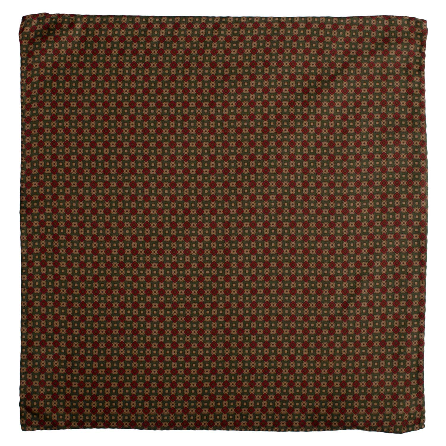 Fazzoletto da Taschino Vintage di Seta Verde Fantasia Rossa Marrone Beige POCV995 Graffeo Cravatte Made in Italy