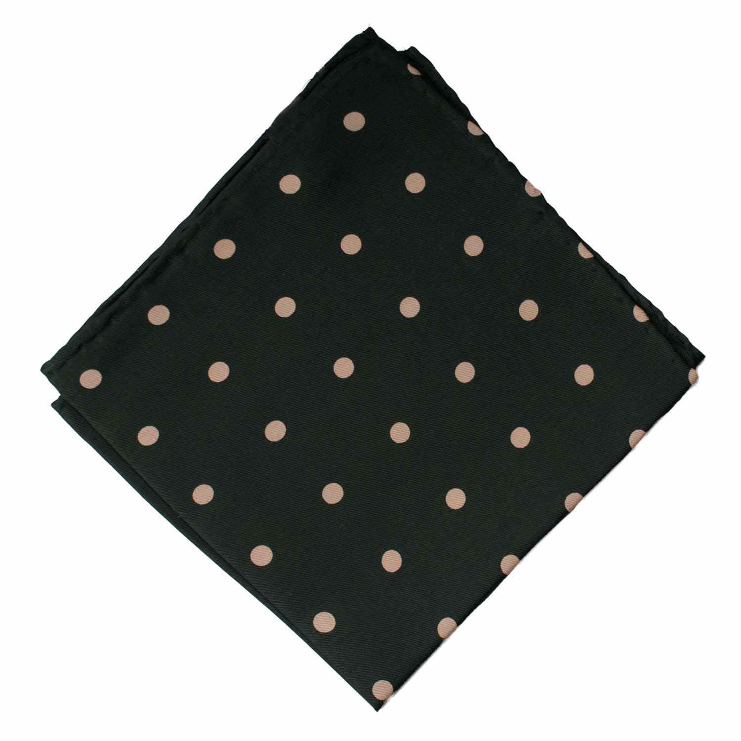 Fazzoletto da Taschino Vintage di Seta Verde Pino a Pois Beige POCV1011 Graffeo Cravatte Made in Italy Rombo