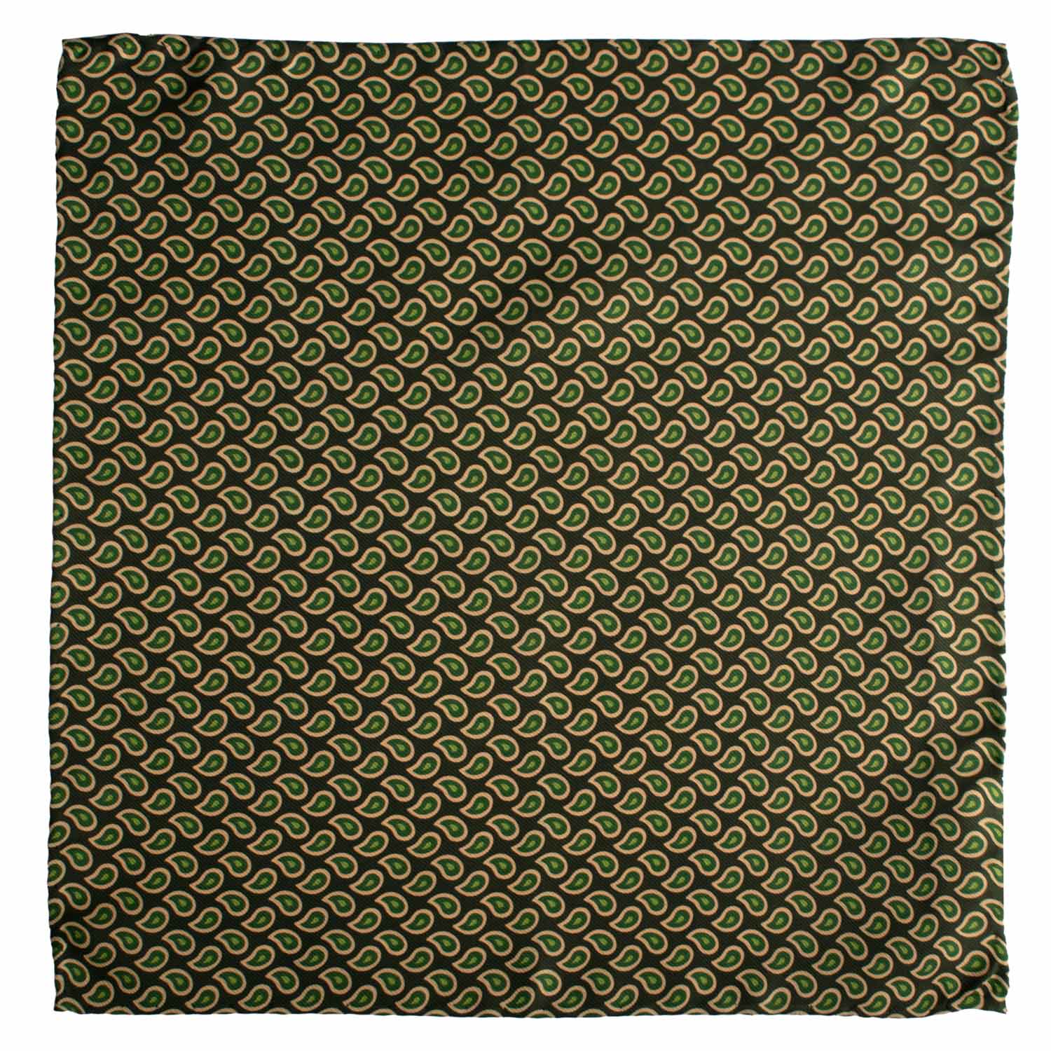 Fazzoletto da Taschino Vintage di Seta Verde Scuro Paisley Verde Giallo POCV1007 Graffeo Cravatte Made in Italy