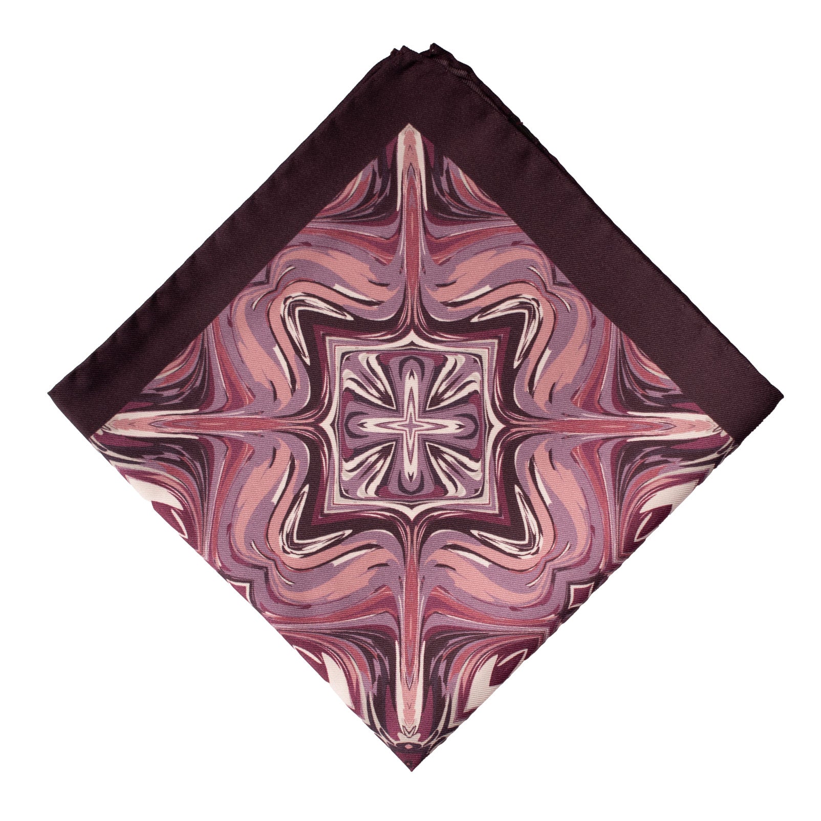 Fazzoletto da Taschino Vintage di Seta Viola Fantasia Bianca Rosa Lilla POCV653 Piegata