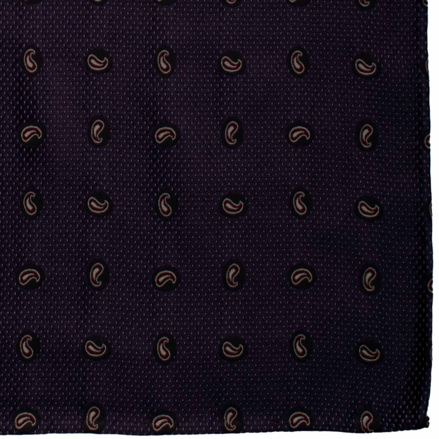 Fazzoletto da Taschino Vintage di Seta Viola Paisley Bordeaux Beige POCV963 Graffeo Cravatte Made in Italy Dettaglio