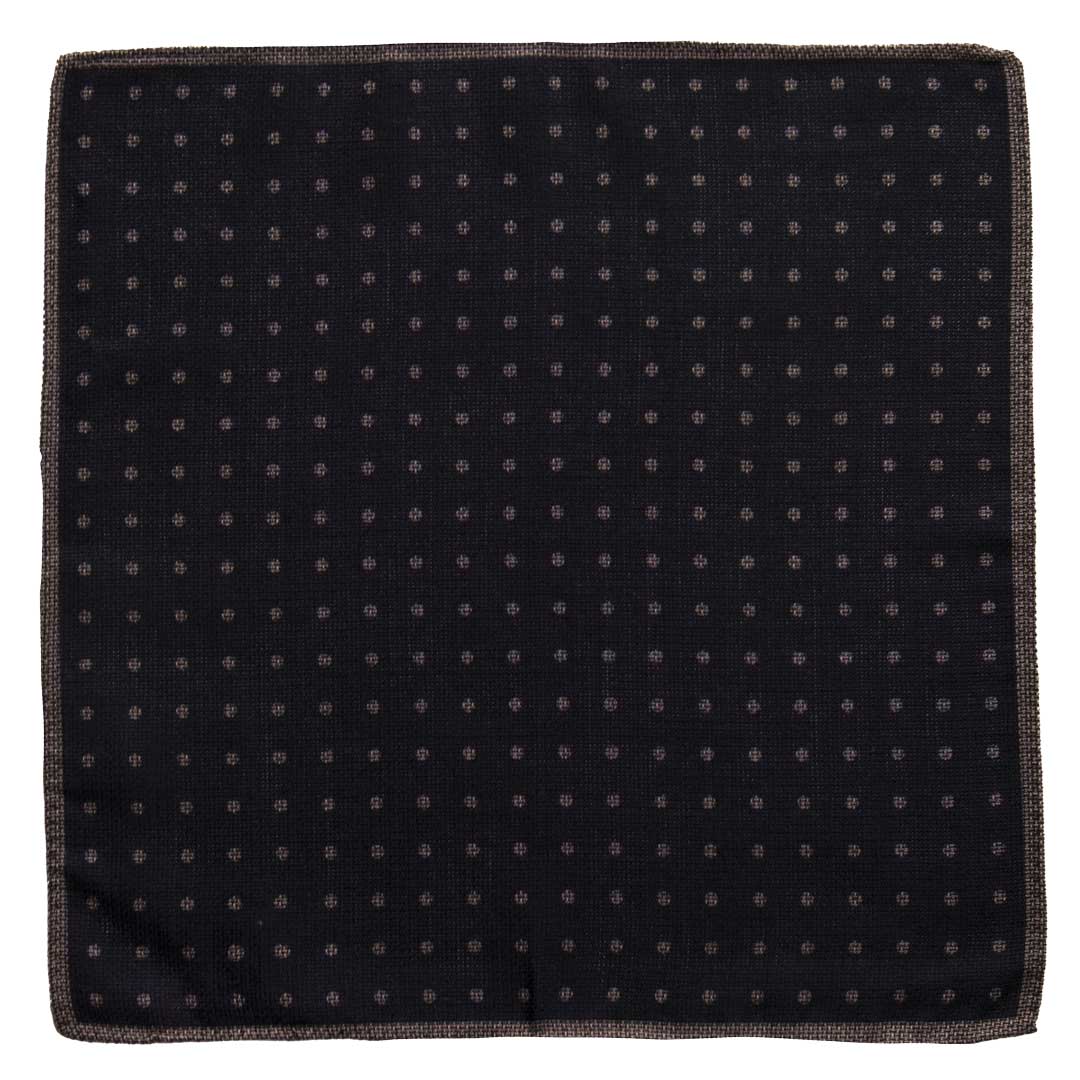 Fazzoletto da Taschino Vintage in Lana Seta Blu a Pois Grigio POCV720 Made in Italy Graffeo Cravatte