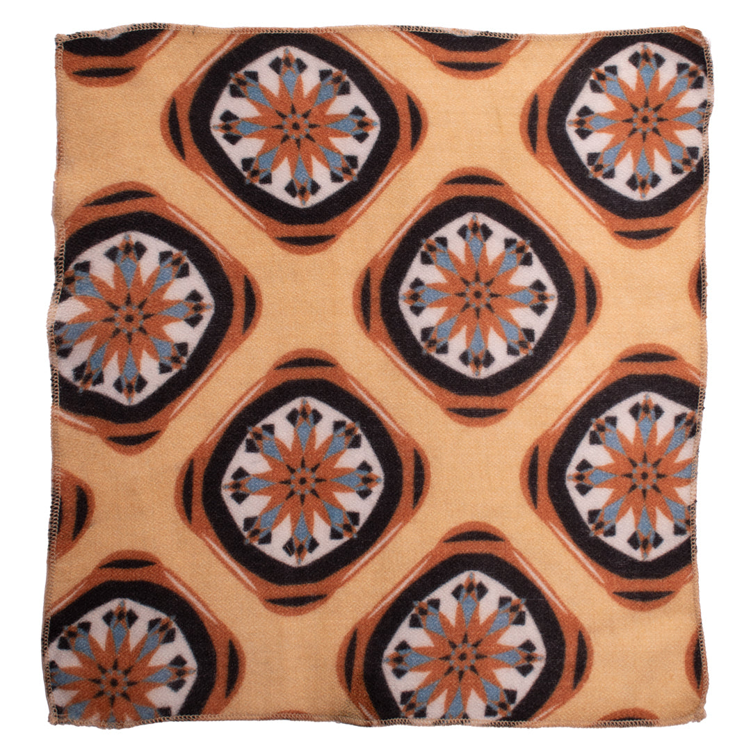 Fazzoletto da Taschino di Cashmere Color Sabbia a Medaglioni Multicolor Made in Italy Graffeo Cravatte