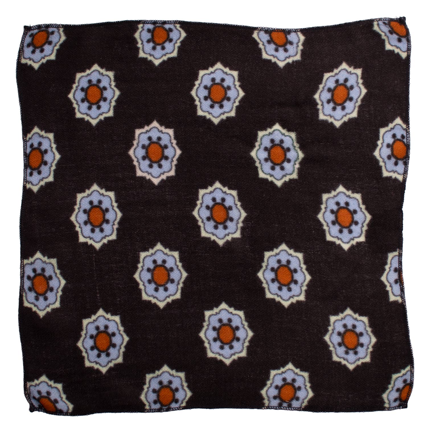 Fazzoletto da Taschino di Cashmere Nero Fantasia Celeste Arancione Made in italy Graffeo Cravatte