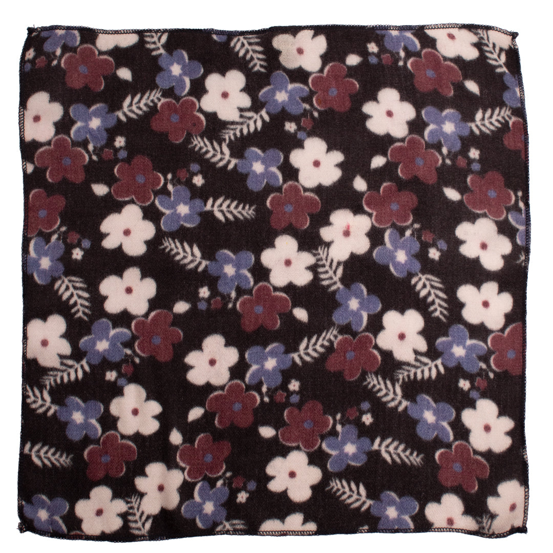 Fazzoletto da Taschino di Cashmere Nero a Fiori Multicolor Made in Italy Graffeo Cravatte