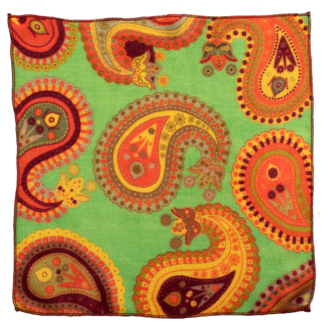 Fazzoletto da Taschino di Cashmere Verde Paisley Multicolor Made in Italy Graffeo Cravatte