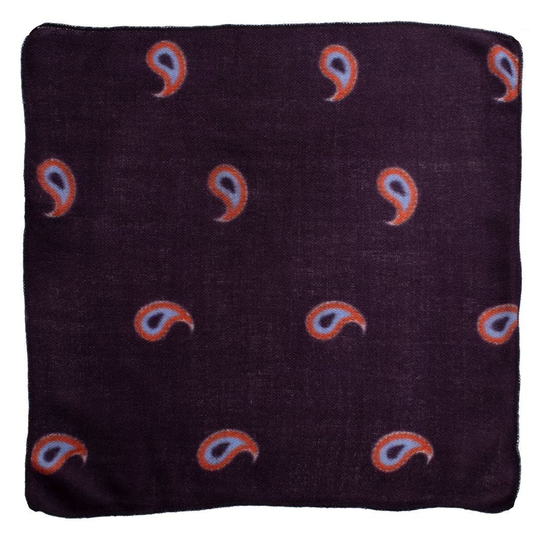 Fazzoletto da Taschino di Cashmere Viola Paisley Arancione Celeste Made in Italy Graffeo Cravatte