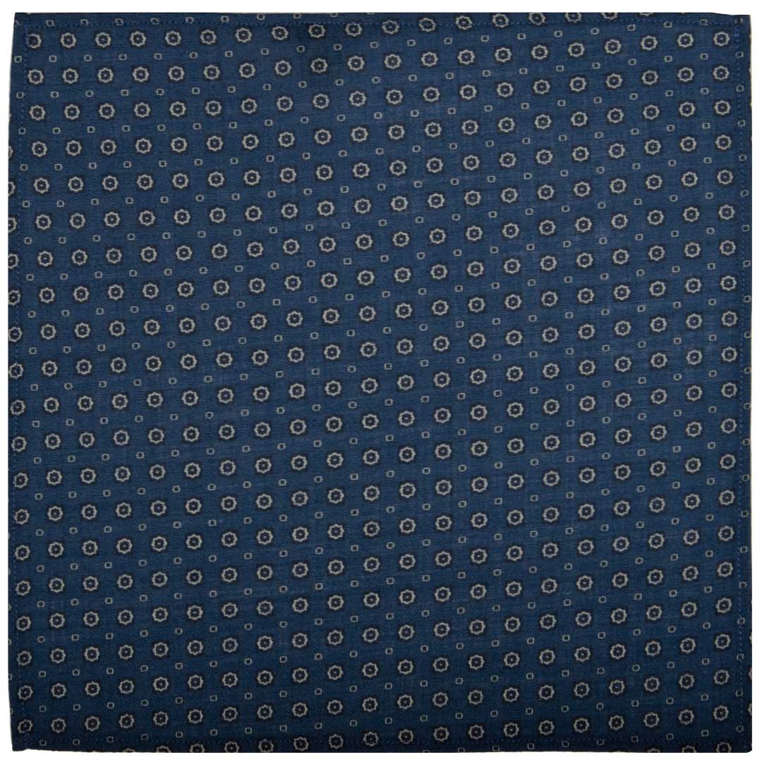 Fazzoletto da Taschino di Lana Blu Navy Fantasia Bianca Blu Made in Italy Graffeo Cravatte
