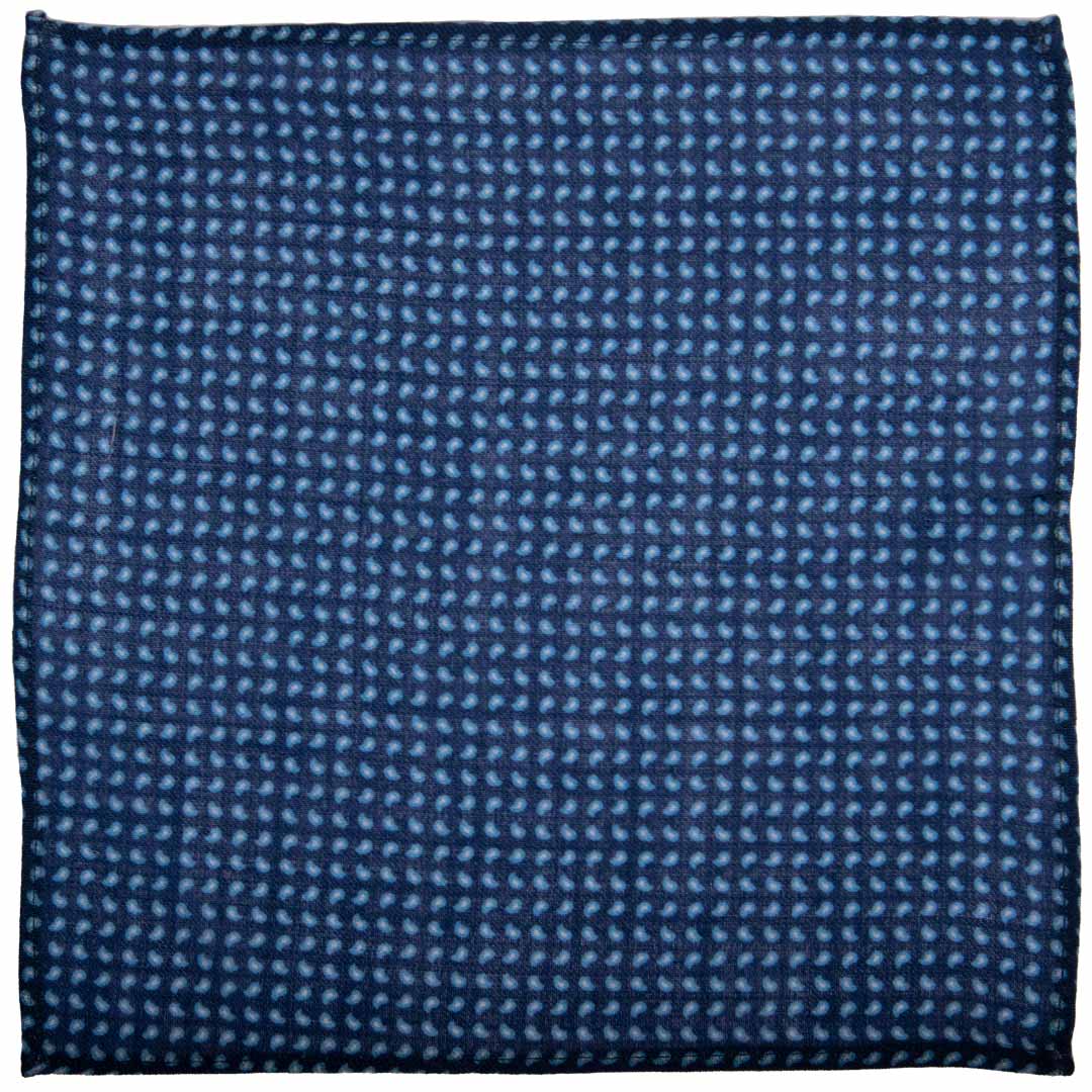 Fazzoletto da Taschino di Lana Blu Paisley Celeste Bianco Made in italy Graffeo Cravatte