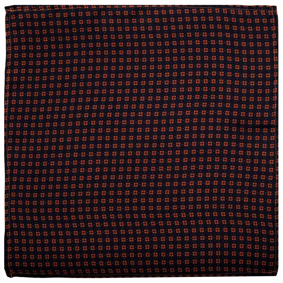 Fazzoletto da Taschino di Seta Blu Fantasia Marrone Celeste Made in Italy Graffeo Cravatte