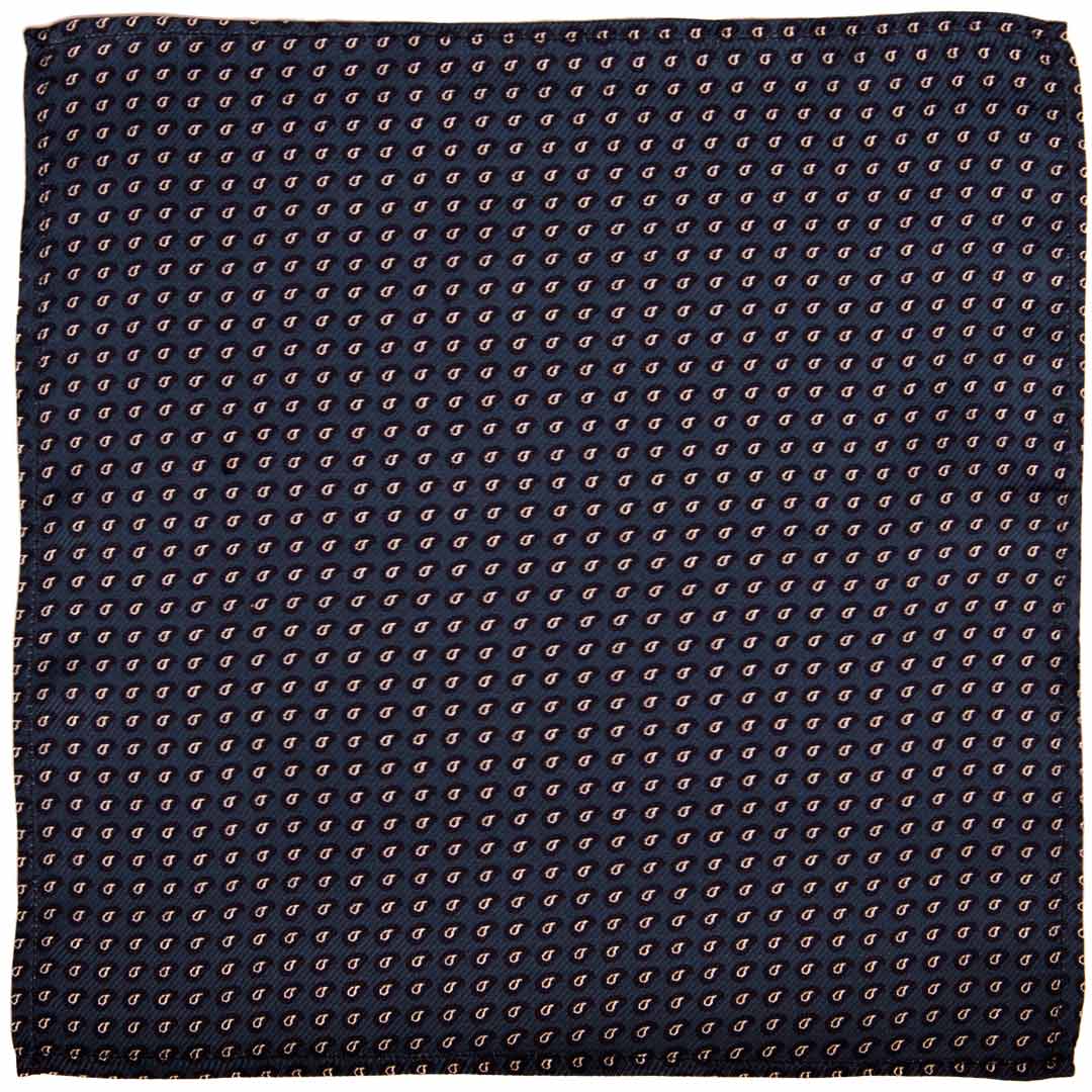 Fazzoletto da Taschino di Seta Blu Paisley Blu Bianco Made in Italy Graffeo Cravatte