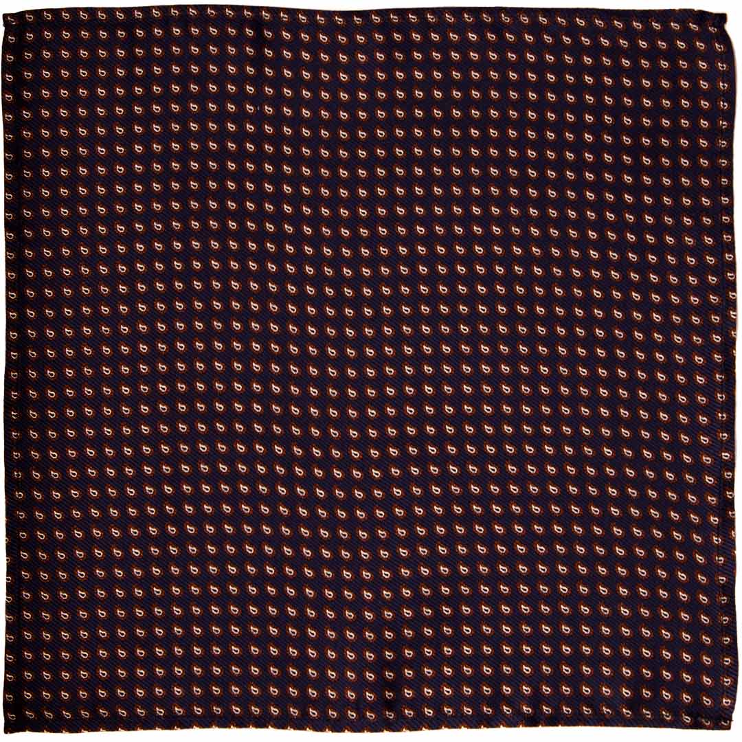 Fazzoletto da Taschino di Seta Blu Paisley Marrone Bianco Made in Italy Graffeo Cravatte