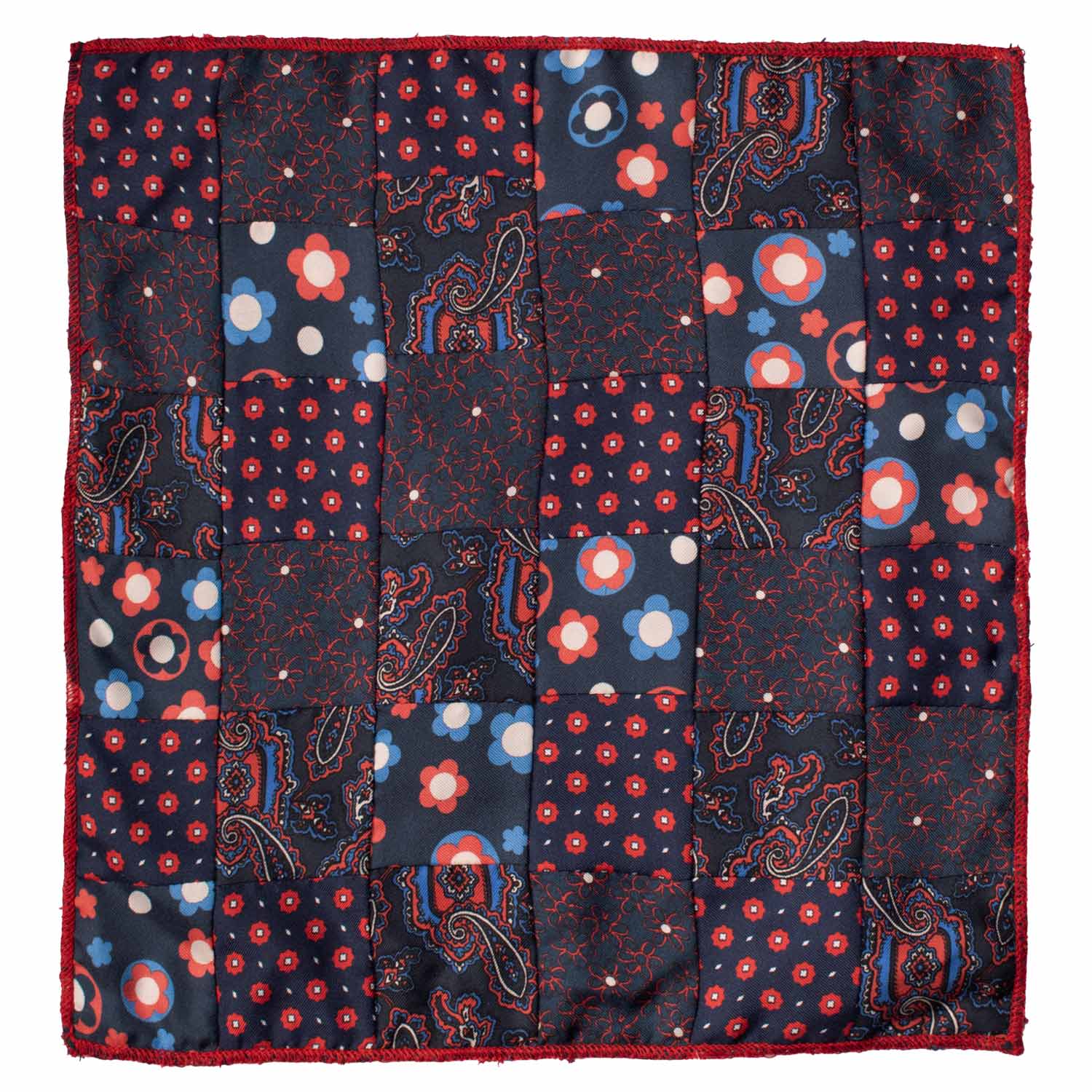 Fazzoletto da Taschino di Seta Blu Vintage Patchwork Fantasia Multicolor POCP101 Made in Italy Graffeo Cravatte