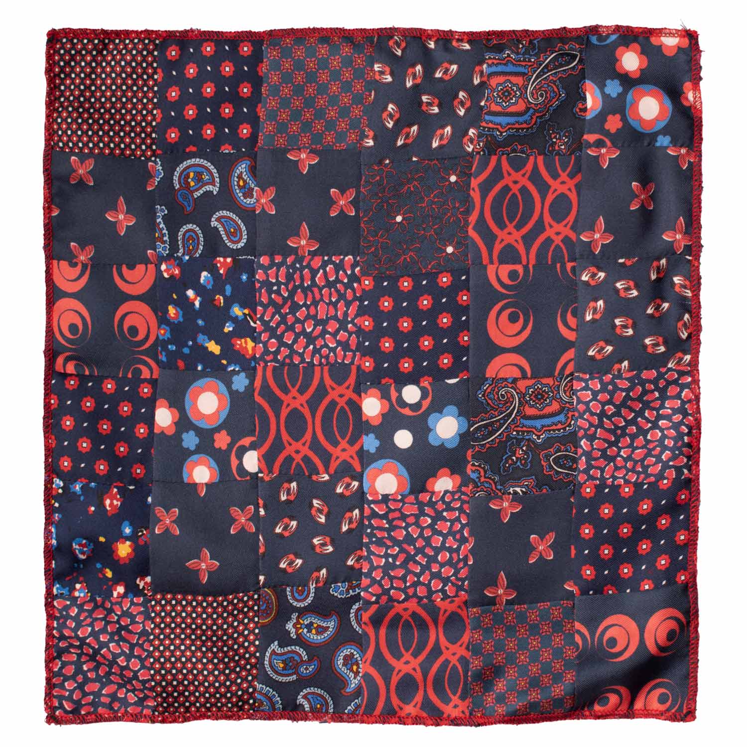 Fazzoletto da Taschino di Seta Blu Vintage Patchwork Fantasia Multicolor POCP105 Made in Italy Graffeo Cravatte