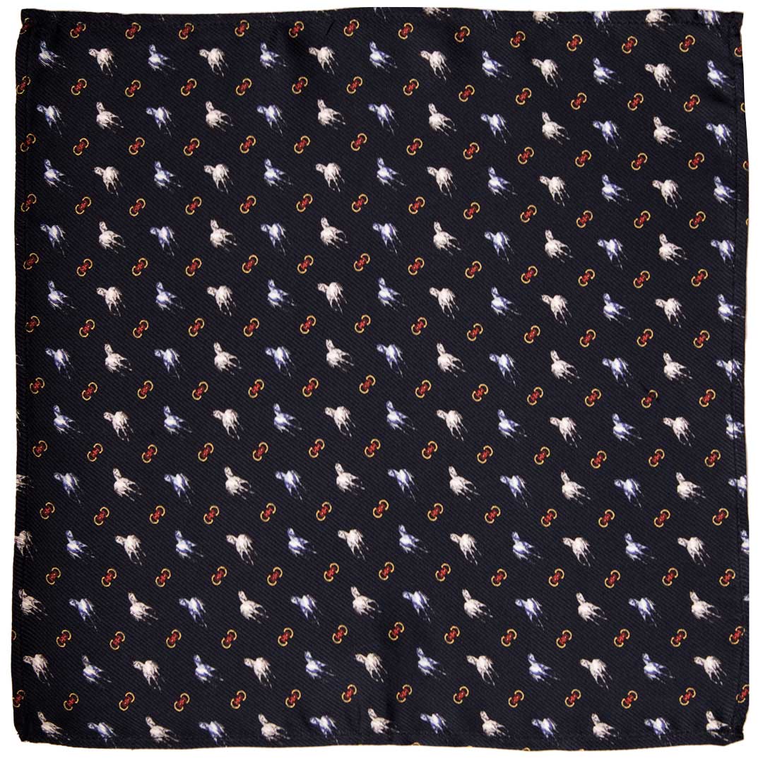 Fazzoletto da Taschino di Seta Blu con Animali Made in Italy Graffeo Cravatte