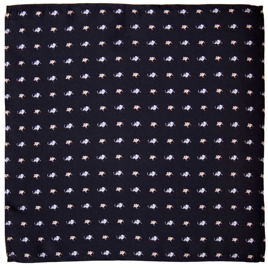 Fazzoletto da Taschino di Seta Blu con Animali Made in Italy Graffeo Cravatte