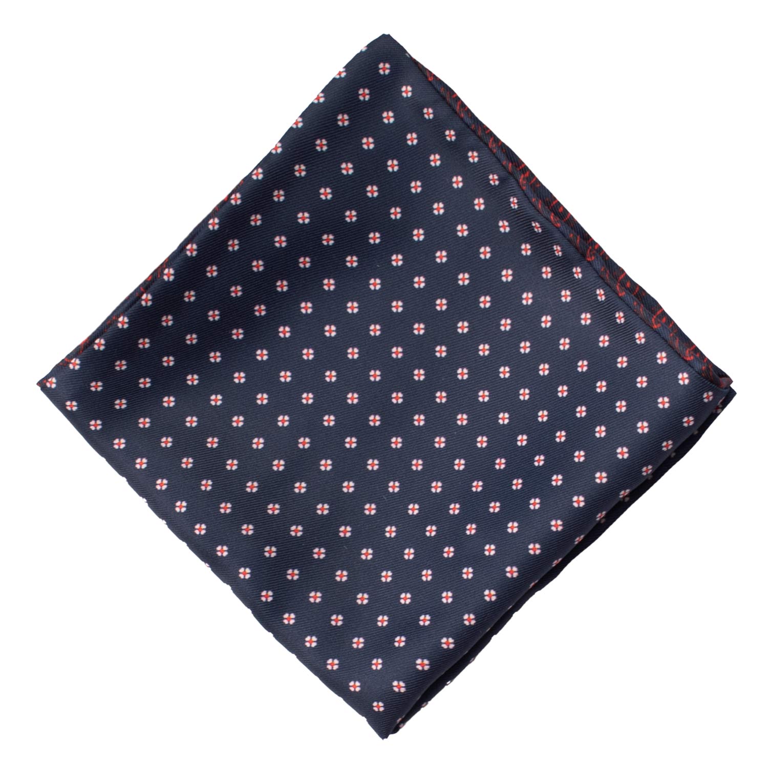 Fazzoletto da Taschino di Seta Double-Face Blu Fantasia Rossa Bianca POC632 Graffeo Cravatte Made in Italy Rombo