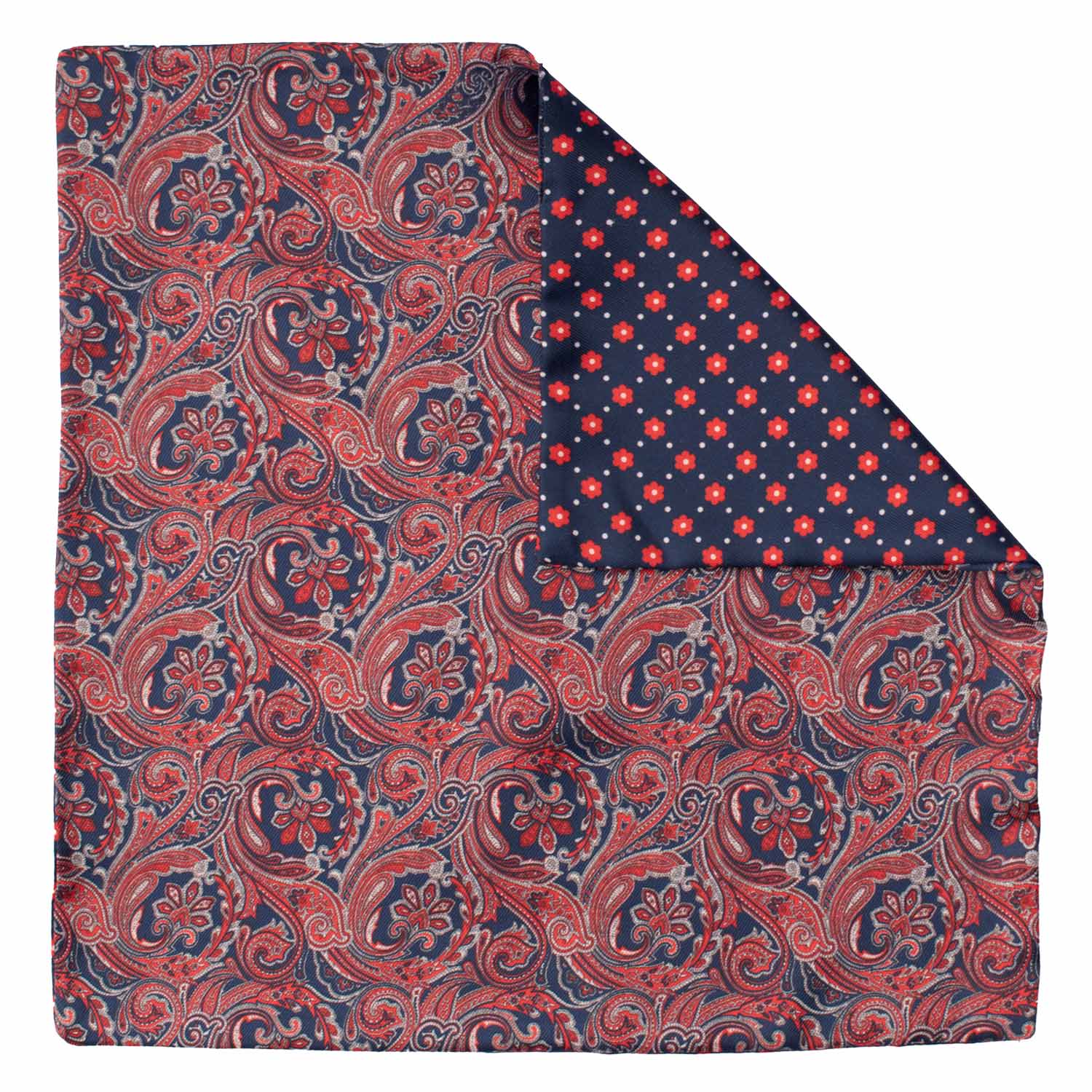 Fazzoletto da Taschino di Seta Double Face Blu Fantasia Rossa Grigia Bianca POC619 Graffeo Cravatte Made in Italy